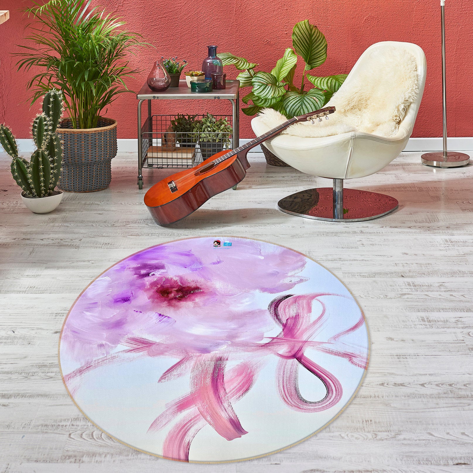 3D Pink Purple Flower 780 Skromova Marina Rug Round Non Slip Rug Mat