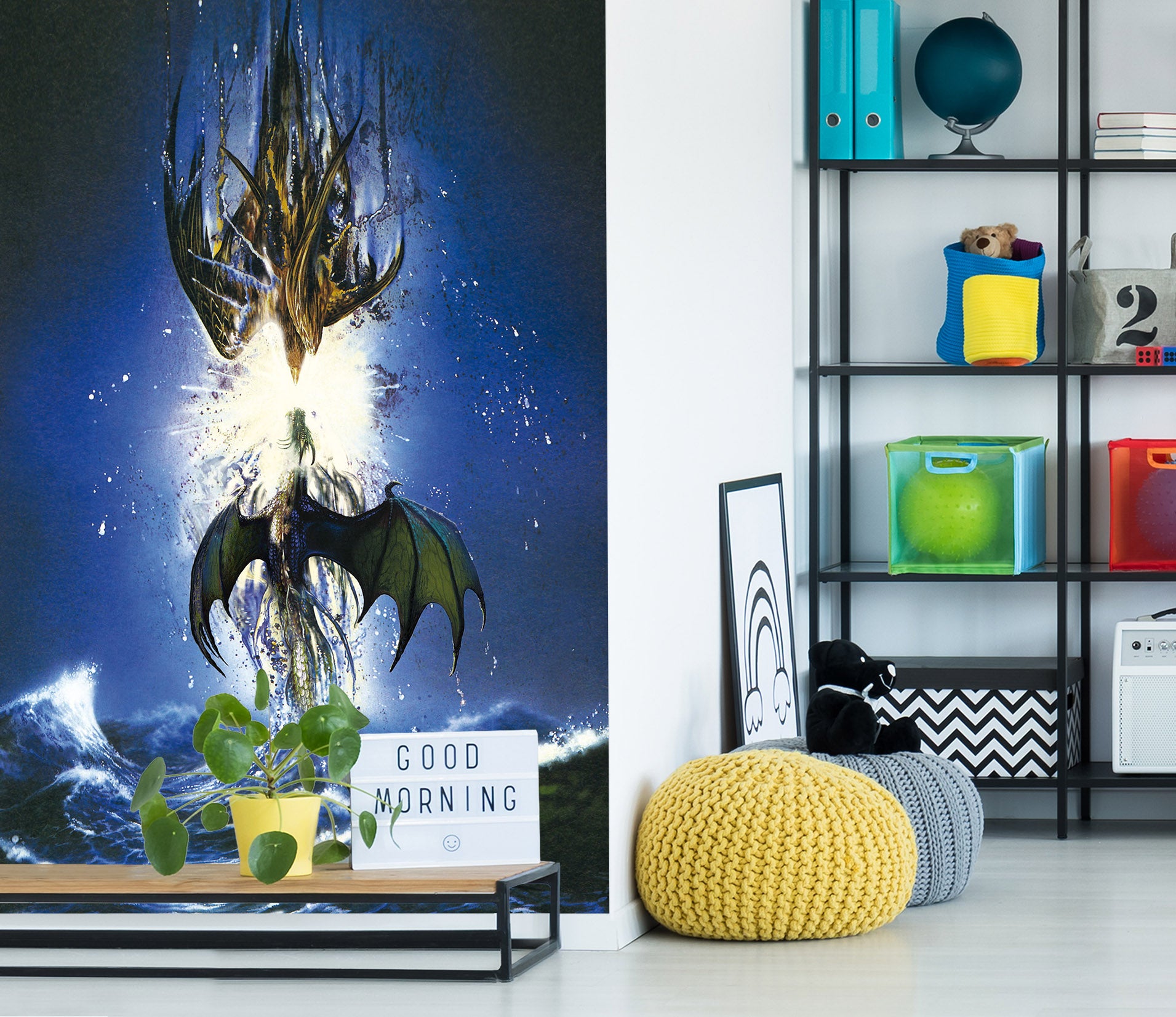 3D Blue Night Sky Two Dragons 7089 Ciruelo Wall Mural Wall Murals