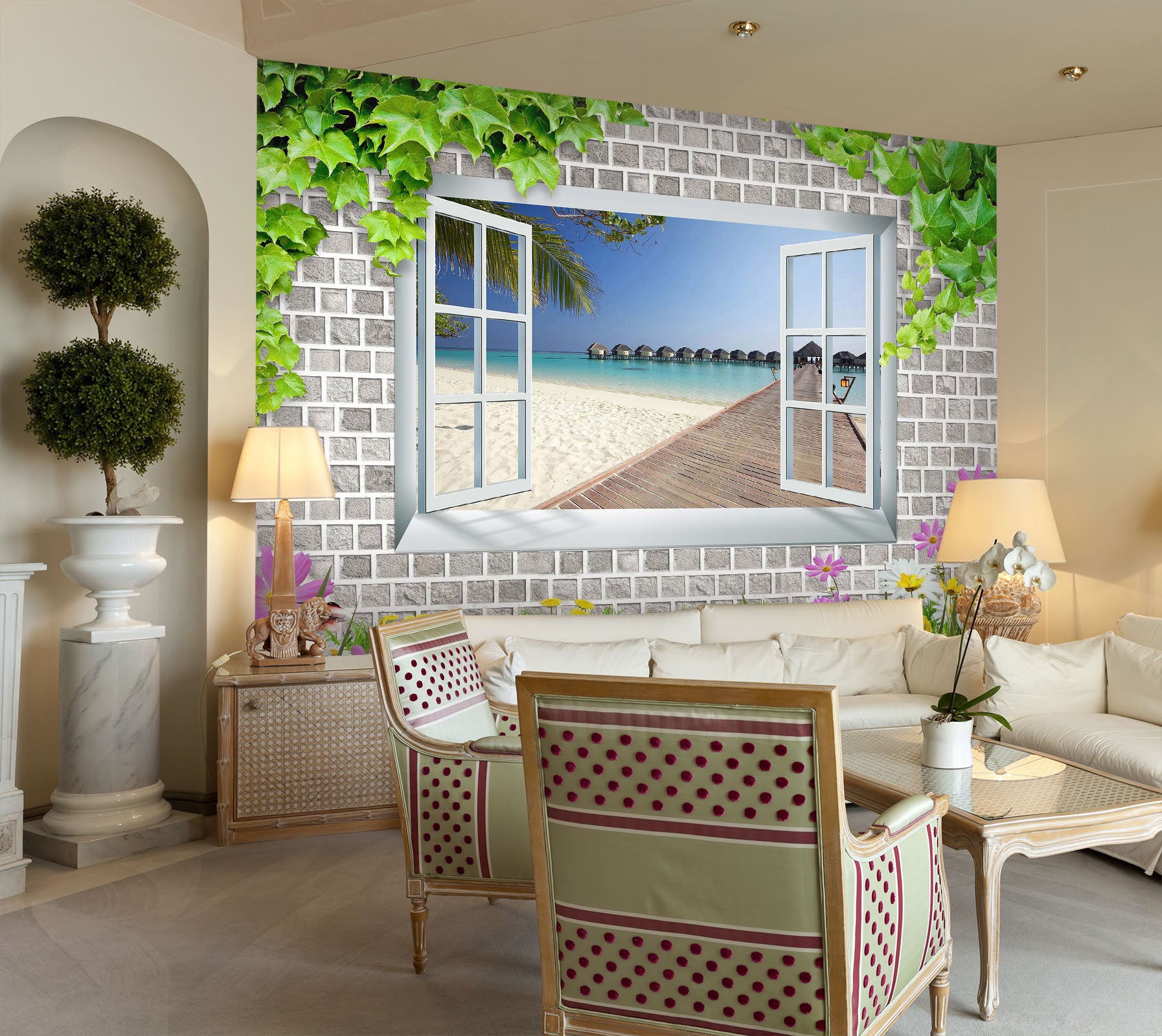 3D Window Flower 01 Wall Murals Wallpaper AJ Wallpaper 2 