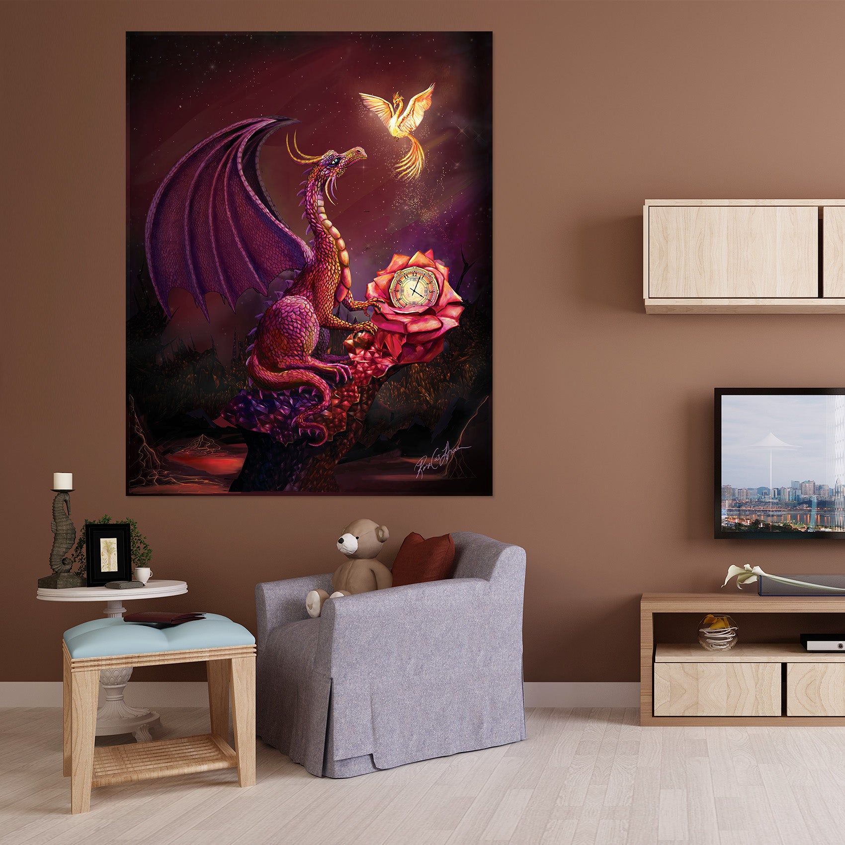 3D Flying Dragon 123 Rose Catherine Khan Wall Sticker