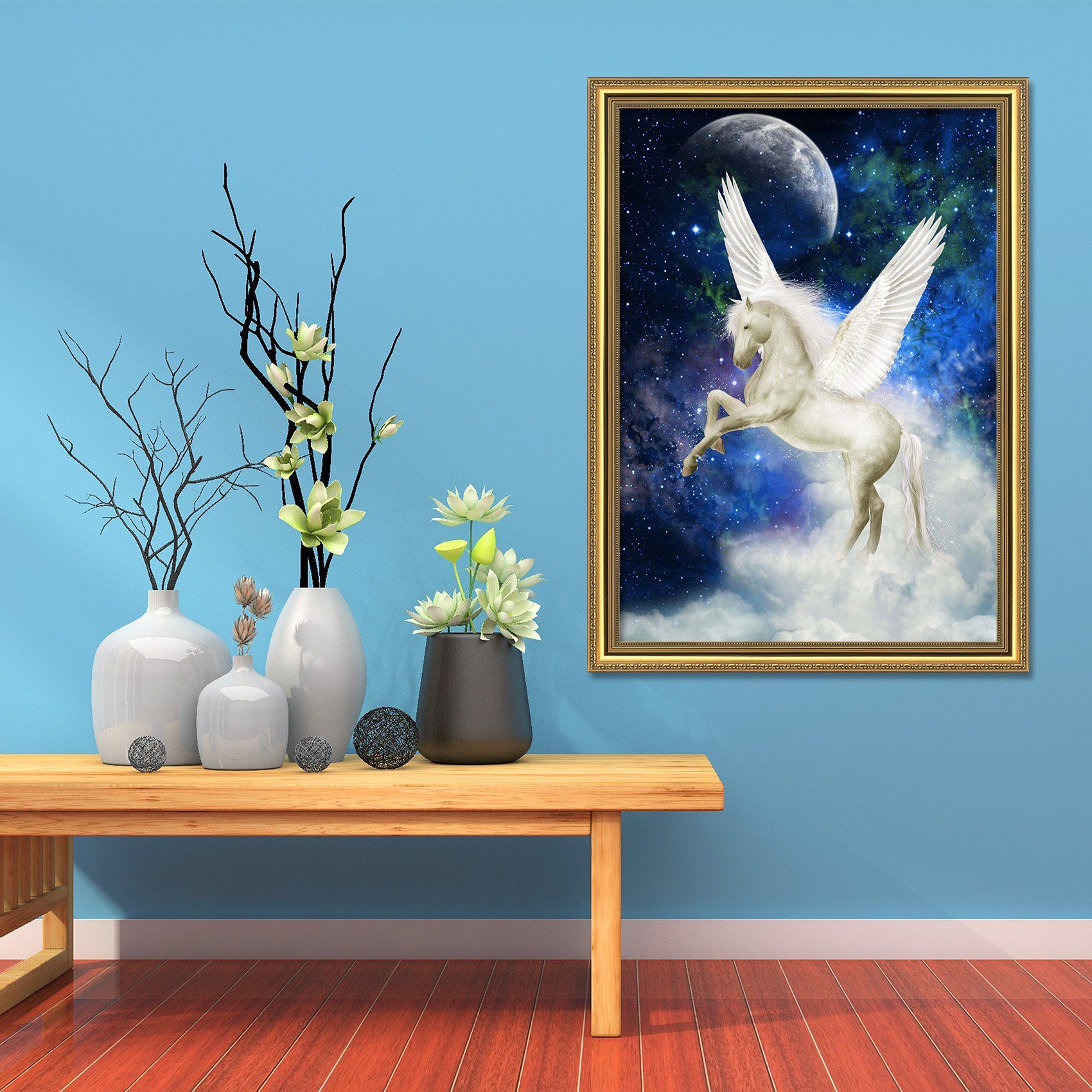 3D Pegasus Moon 058 Fake Framed Print Painting Wallpaper AJ Creativity Home 