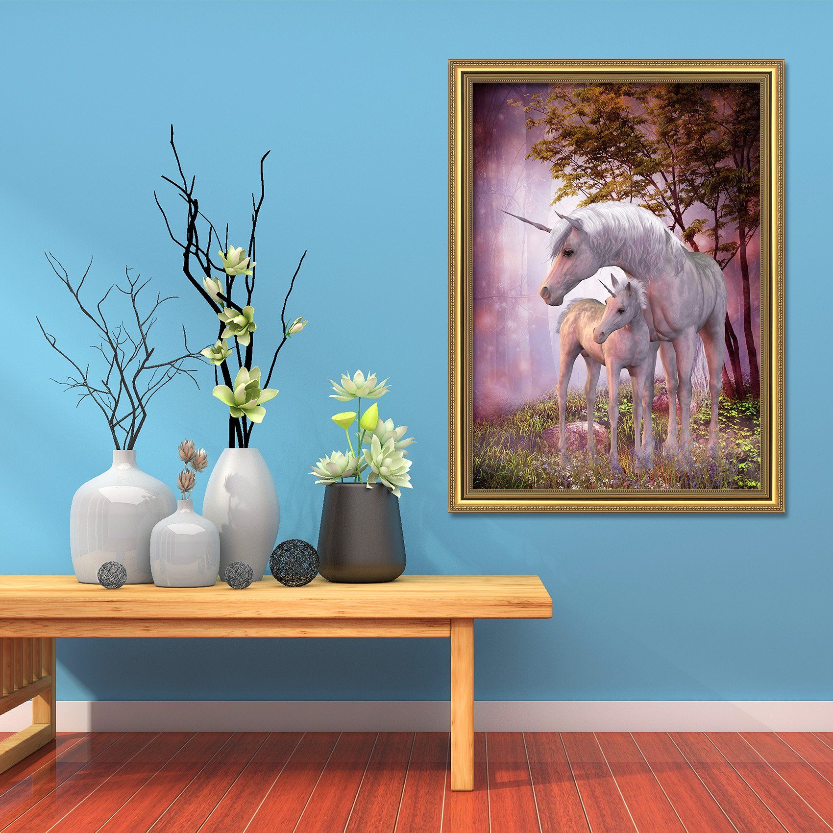 3D White Unicorn 067 Fake Framed Print Painting Wallpaper AJ Creativity Home 