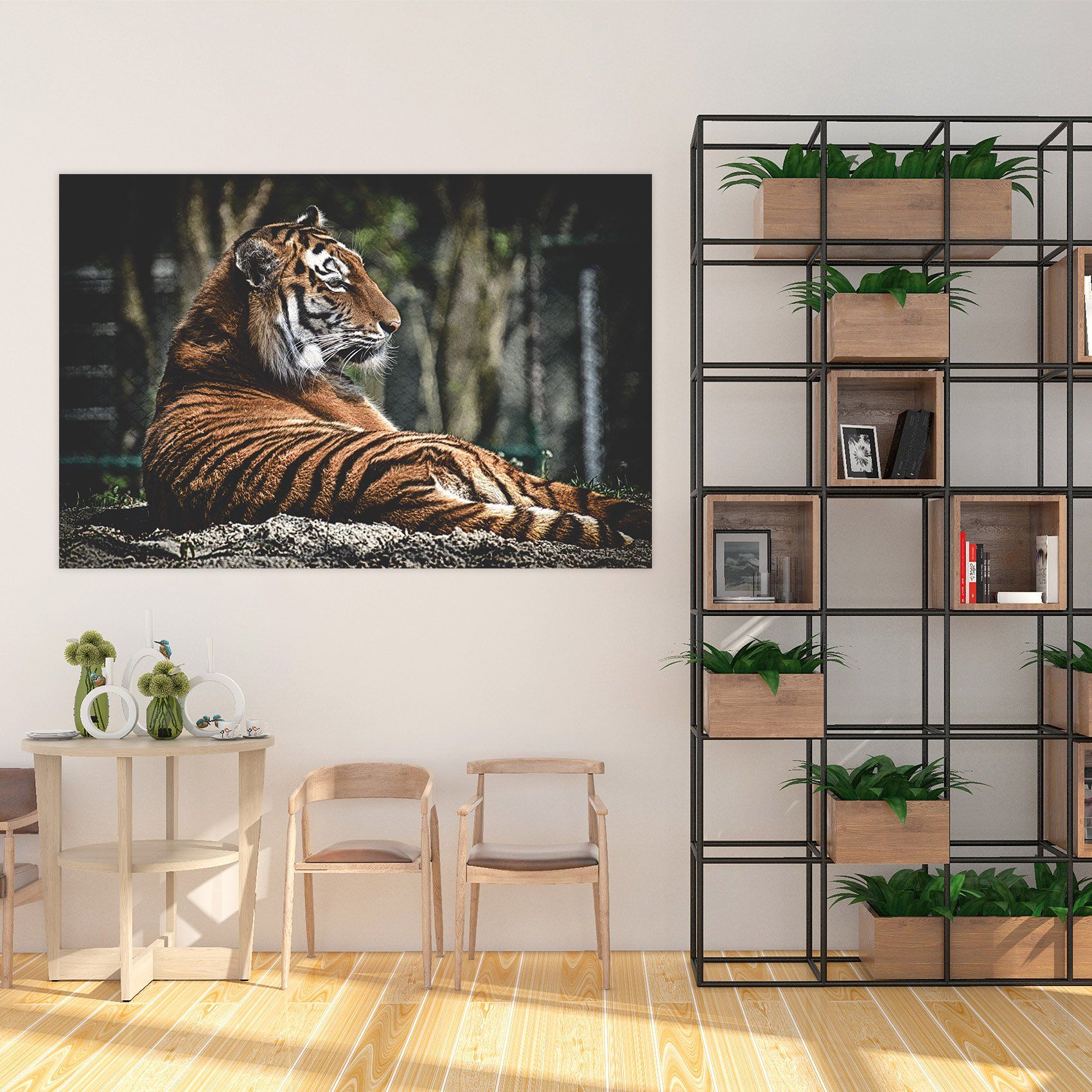 3D Tiger Squatting On The Stone 128 Animal Wall Stickers Wallpaper AJ Wallpaper 2 