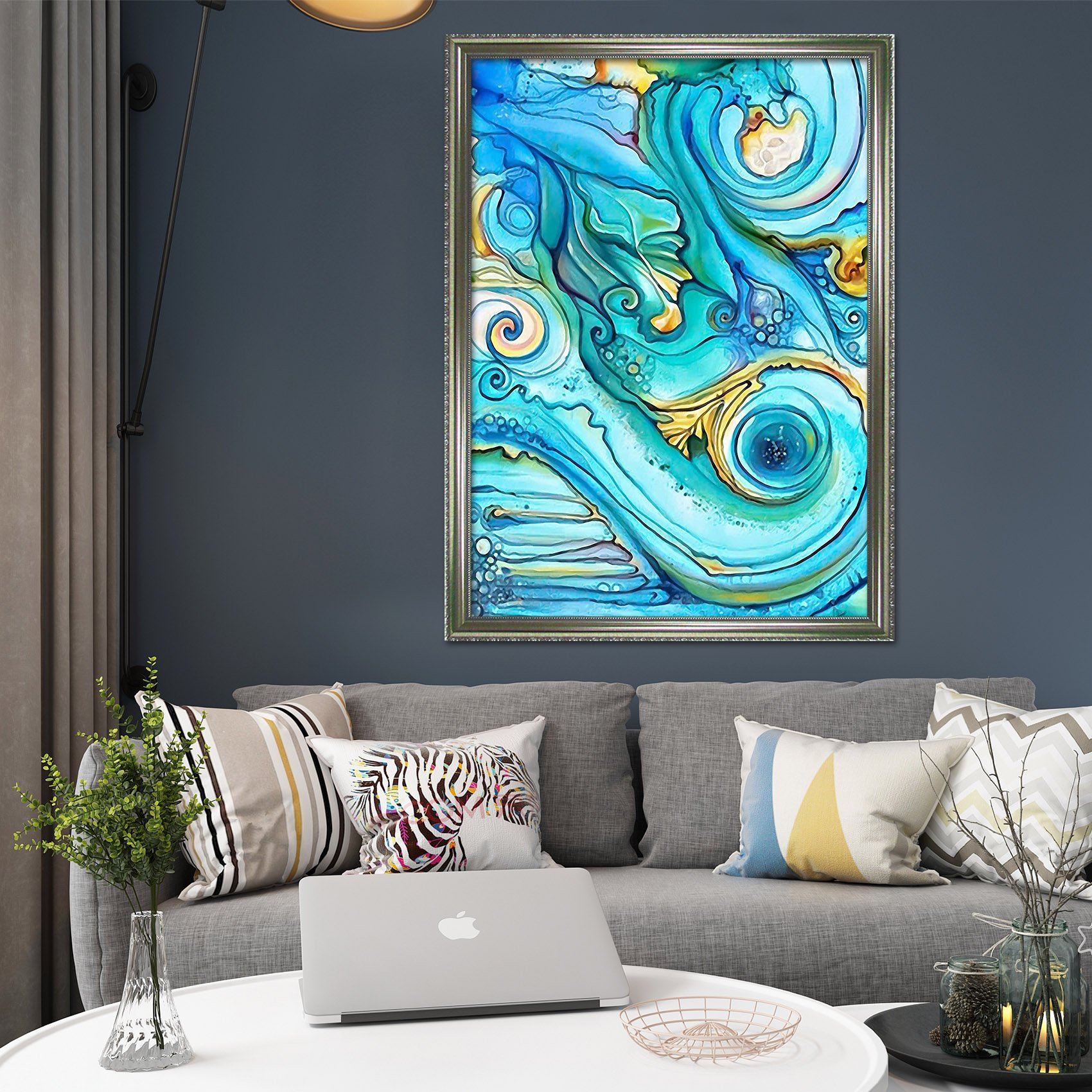 3D Blue Painting 085 Fake Framed Print Painting Wallpaper AJ Creativity Home 