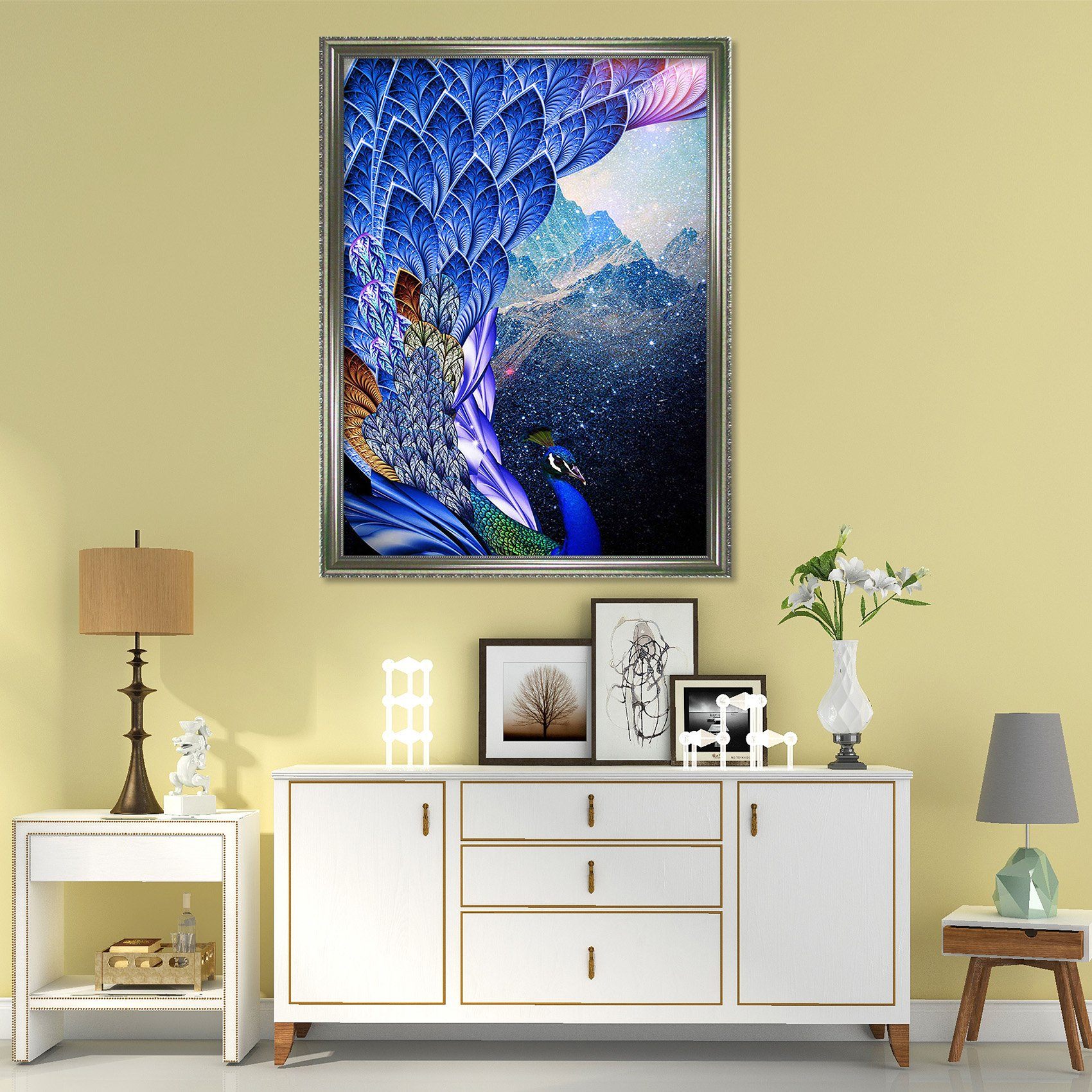 3D Highly Peacock 064 Fake Framed Print Painting Wallpaper AJ Creativity Home 