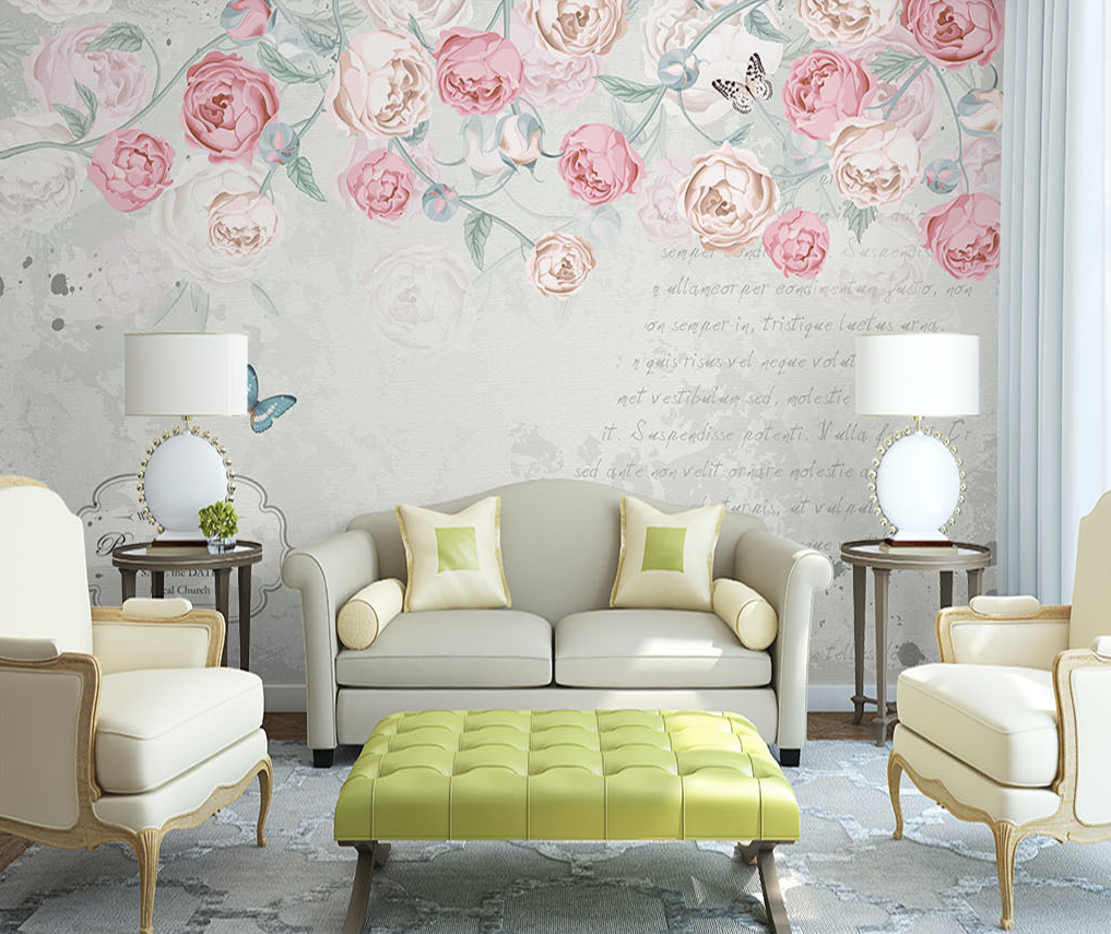 3D Pink Rose Butterfly WG246 Wall Murals