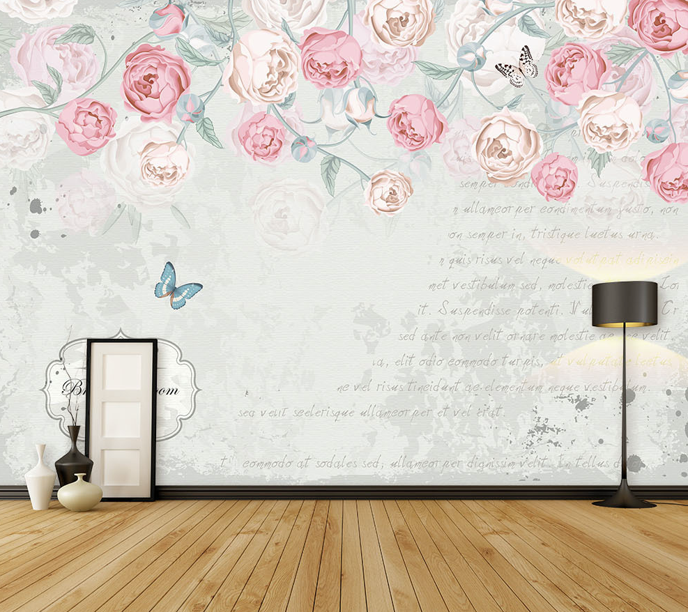 3D Pink Rose Butterfly WG246 Wall Murals