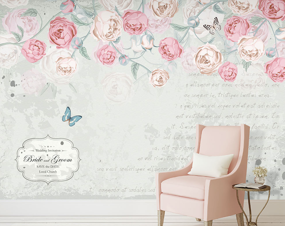 3D Pink Rose Butterfly WG246 Wall Murals