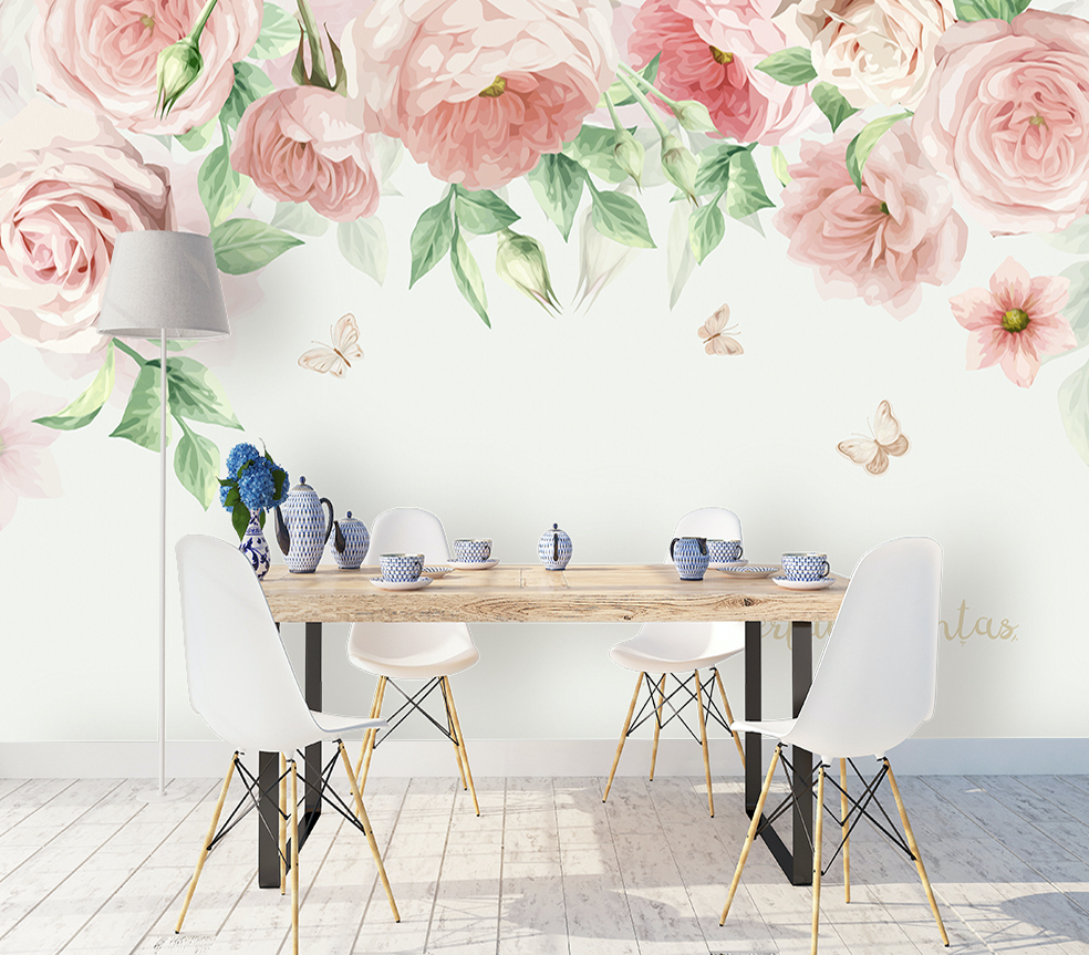 3D Pink Rose Butterfly WG203 Wall Murals