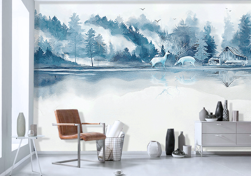 3D White Deer Forest WG197 Wall Murals