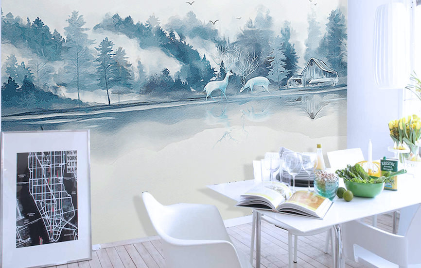 3D White Deer Forest WG197 Wall Murals