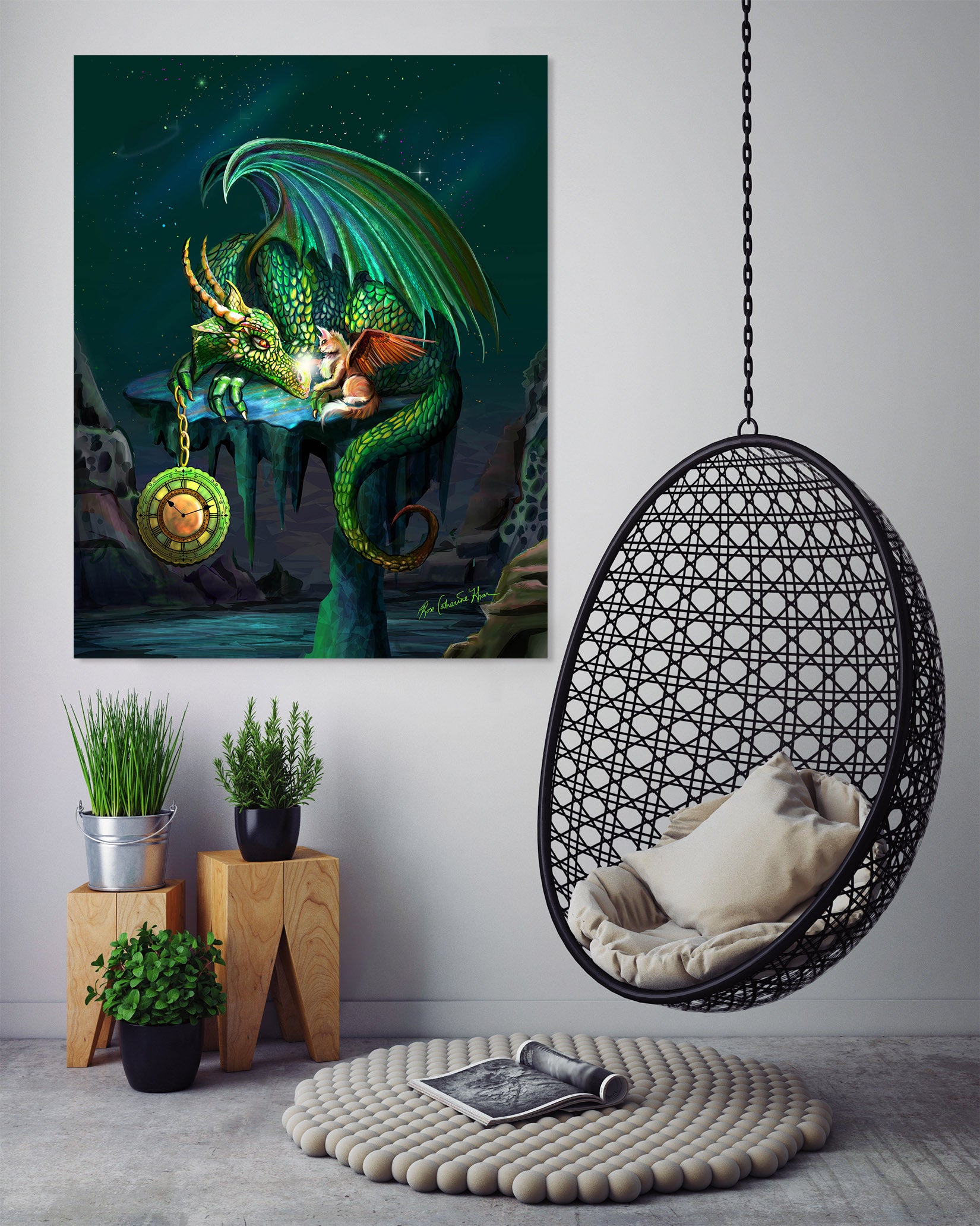 3D Green Dragon 122 Rose Catherine Khan Wall Sticker