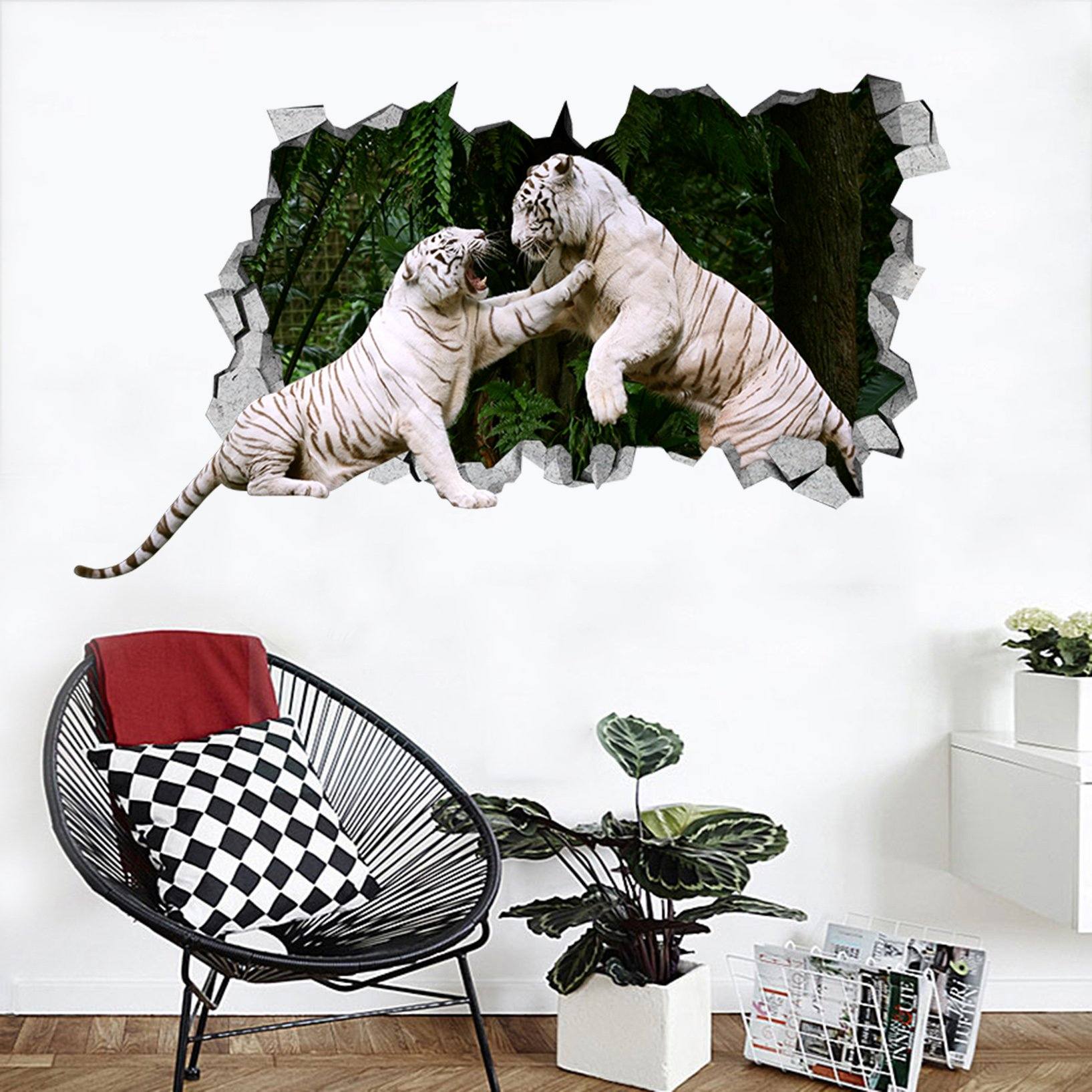 3D Fighting Tigers 153 Broken Wall Murals Wallpaper AJ Wallpaper 