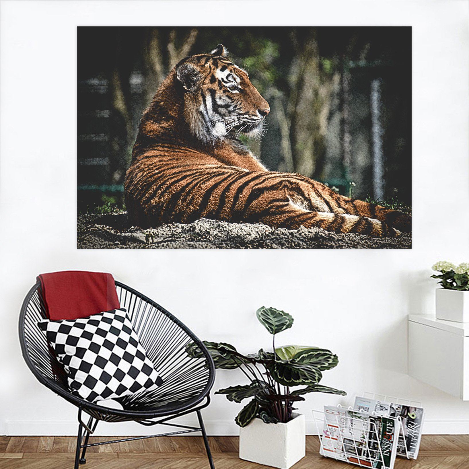 3D Tiger Squatting On The Stone 128 Animal Wall Stickers Wallpaper AJ Wallpaper 2 