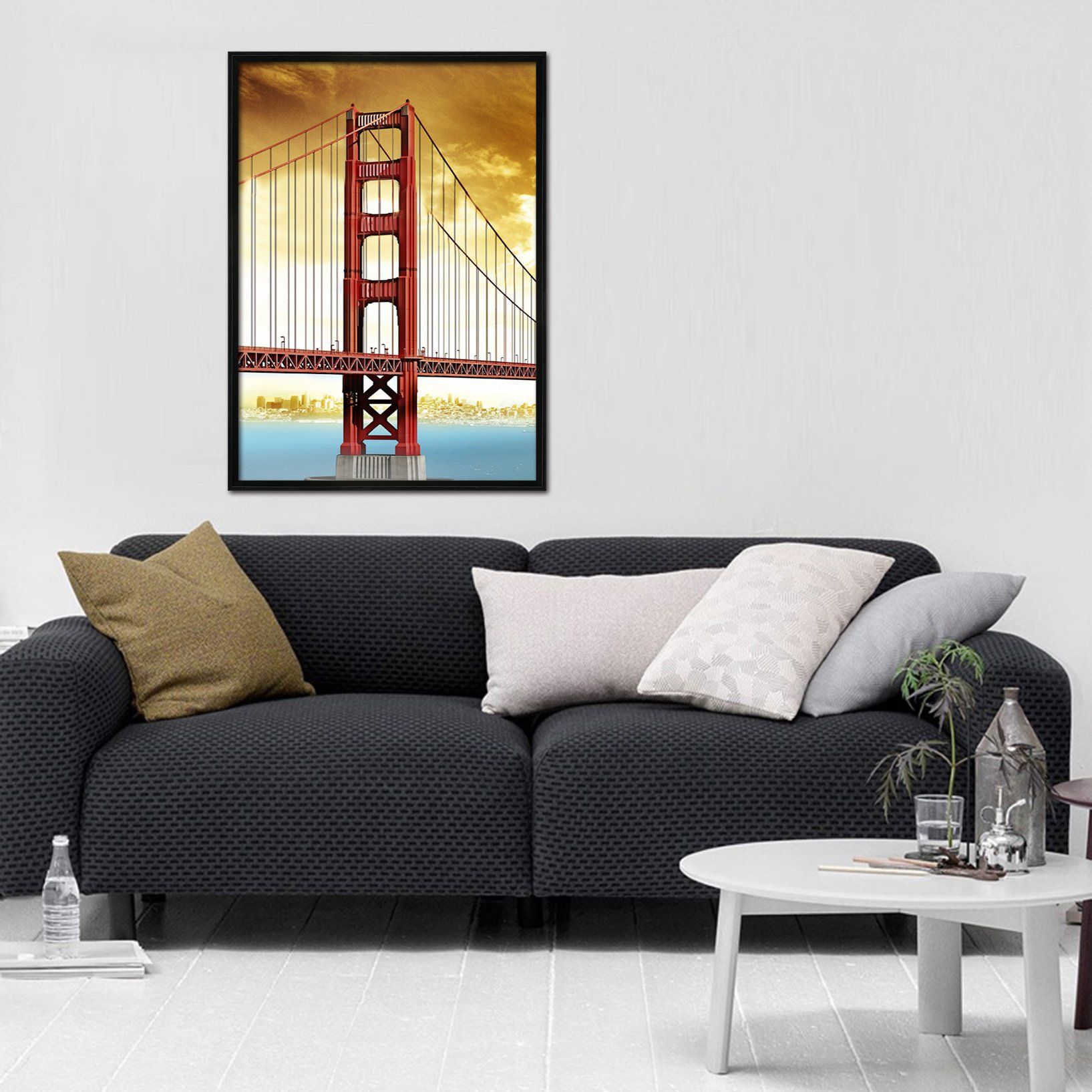 3D Red Bridge 003 Fake Framed Print Painting Wallpaper AJ Creativity Home 