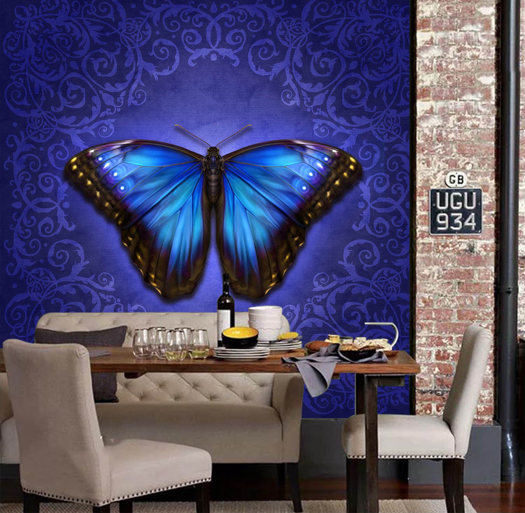 3D Blue Purple Butterfly 8770 Brigid Ashwood Wall Mural Wall Murals