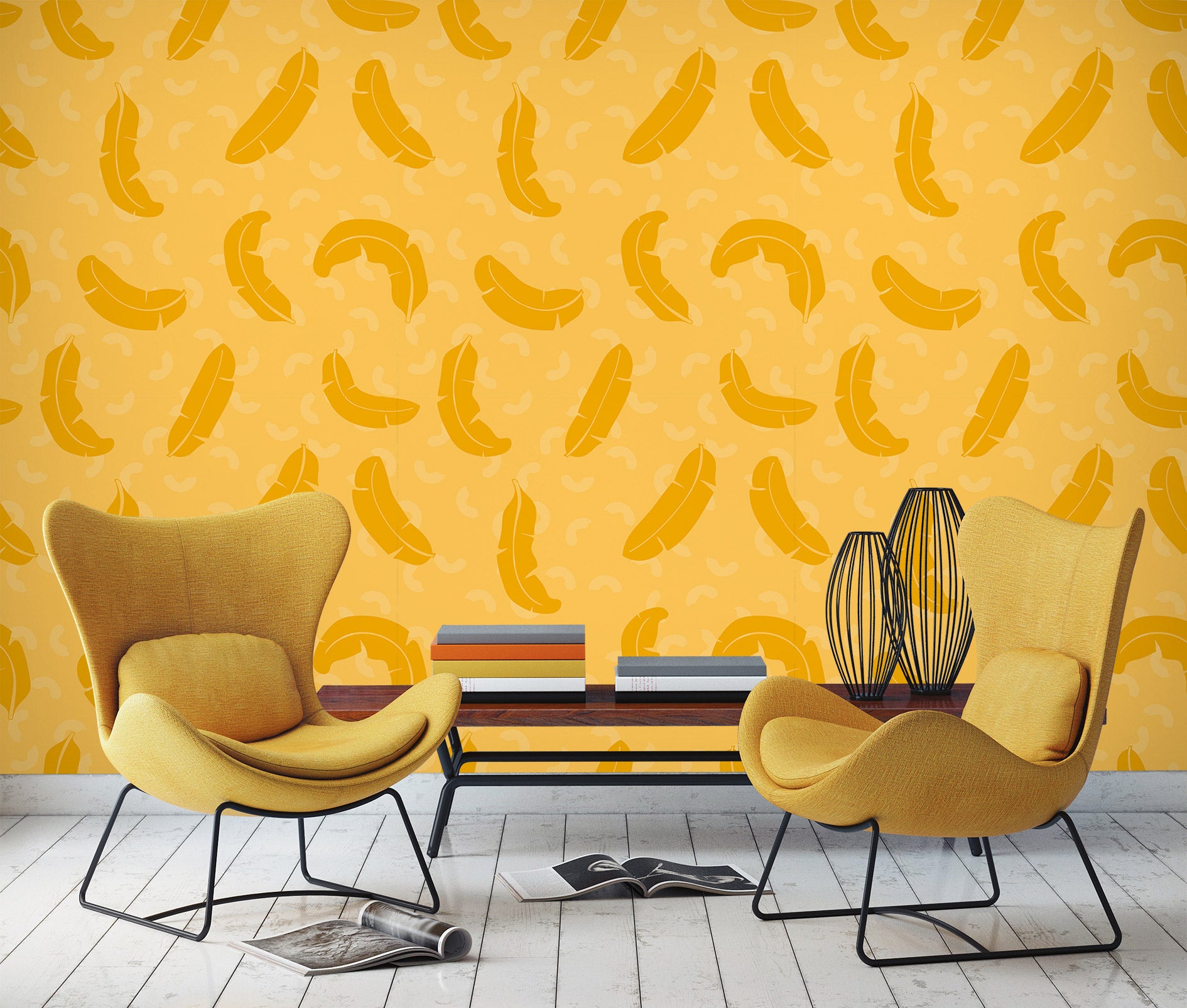 3D Yellow Leaves Pattern 12078 Kashmira Jayaprakash Wall Mural Wall Murals