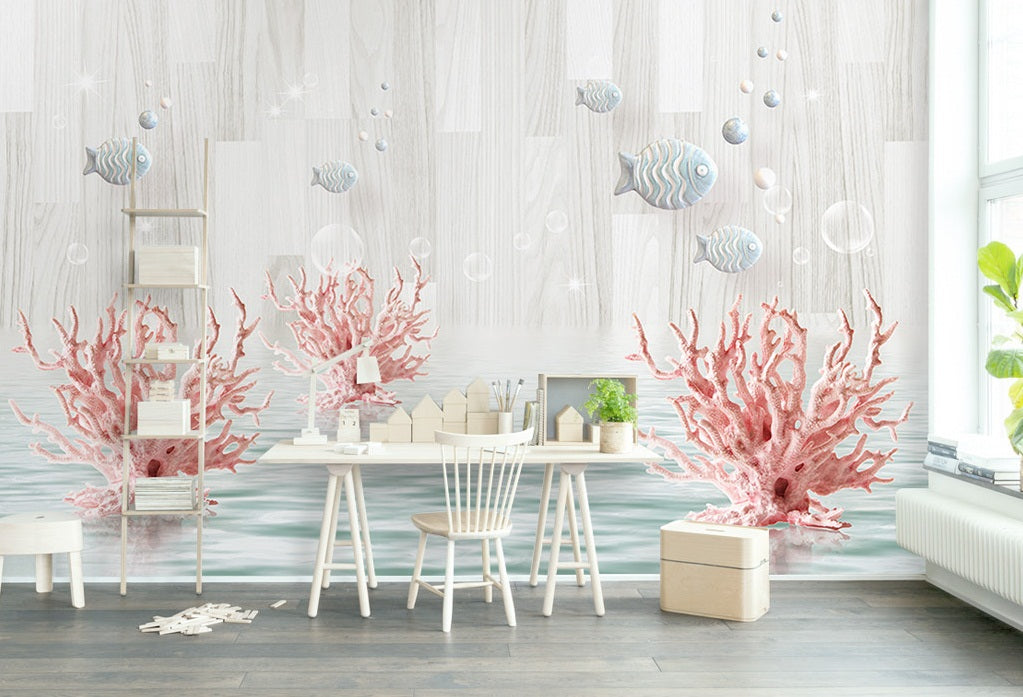 3D Pink Coral Fish WC407 Wall Murals