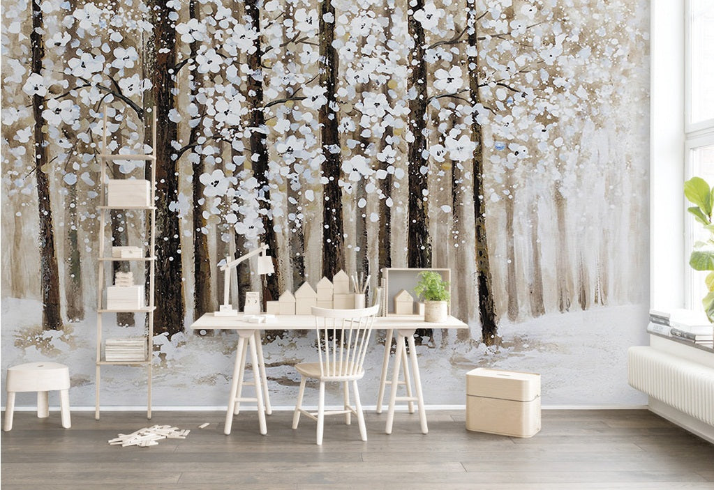 3D Forest White Flower WC380 Wall Murals