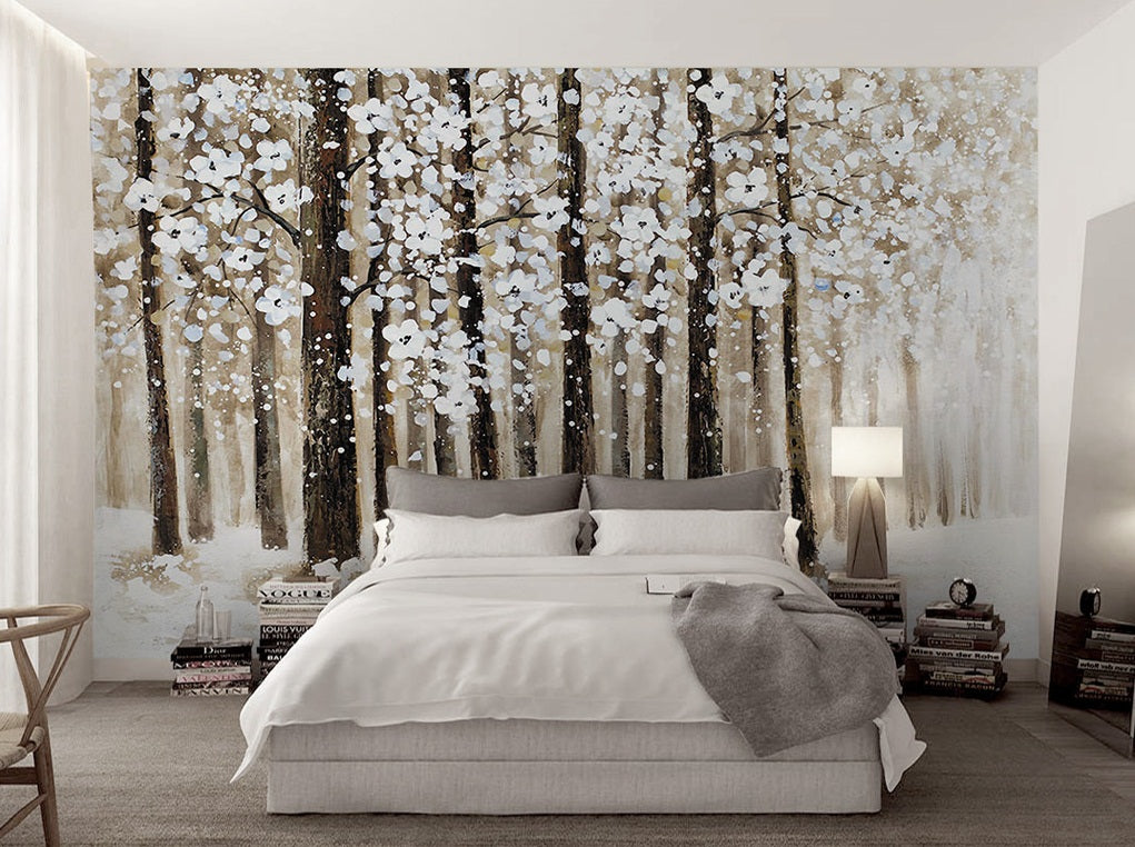 3D Forest White Flower WC380 Wall Murals