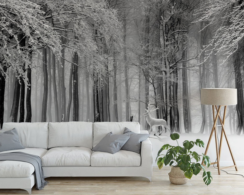 3D Deer Forest Snow WC479 Wall Murals