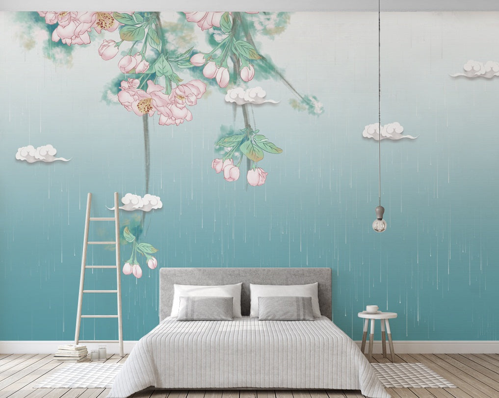 3D Lotus Rain WC497 Wall Murals