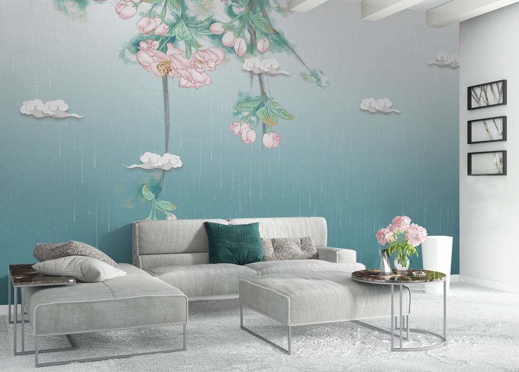 3D Lotus Rain WC497 Wall Murals