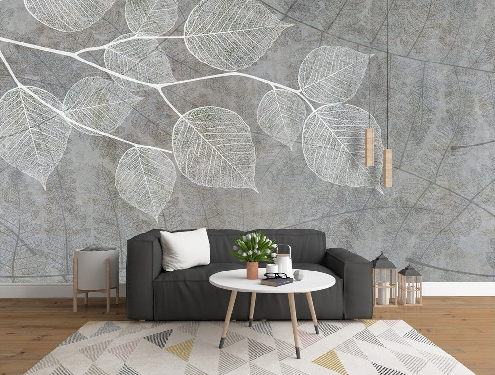 3D White Leaves WC510 Wall Murals