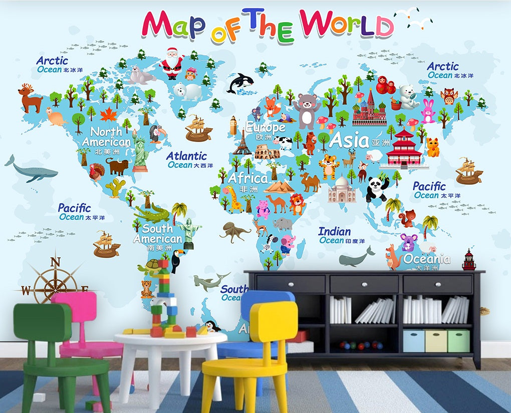 3D Animal Map WC496 Wall Murals