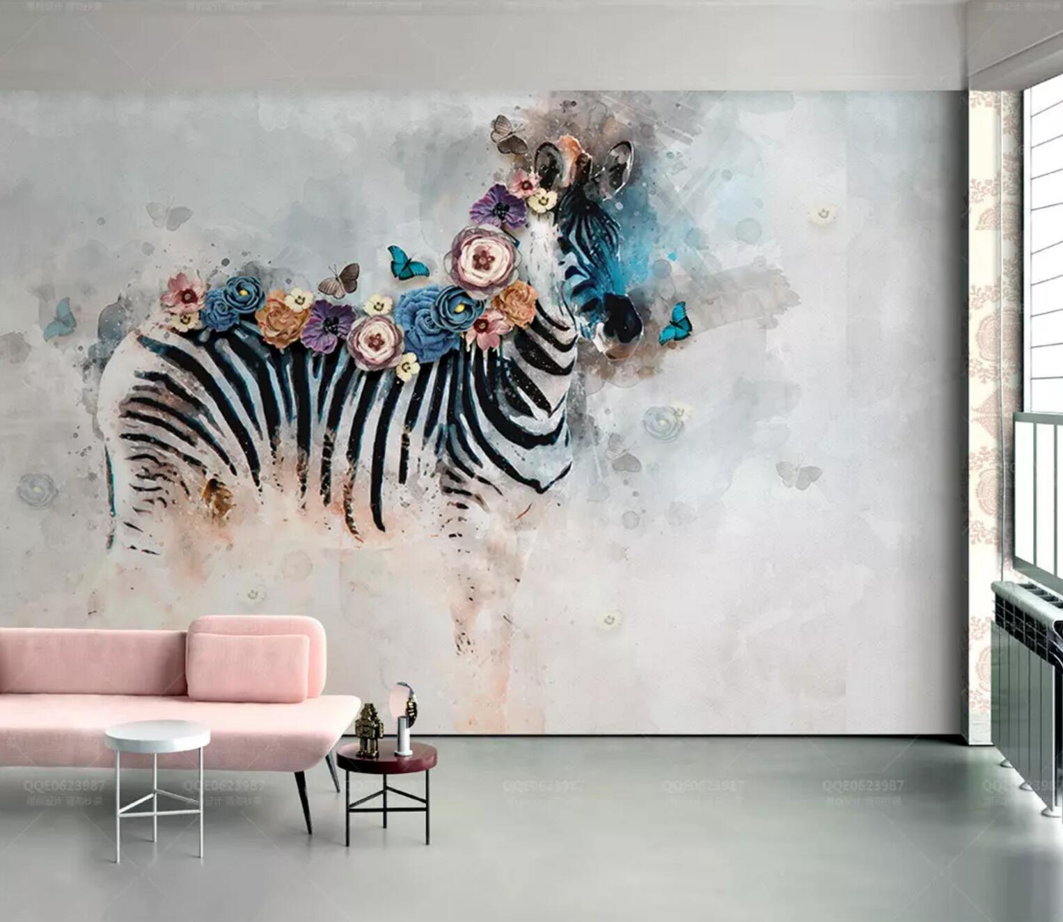 3D Zebra Butterfly WC697 Wall Murals