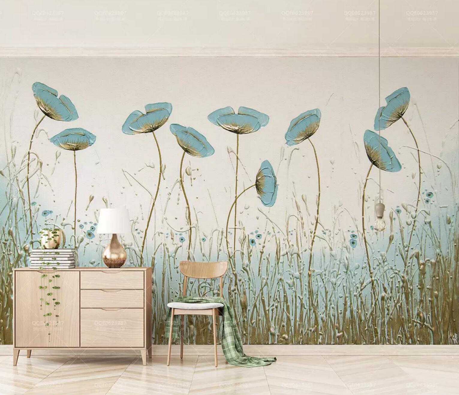 3D Blue Flower WC354 Wall Murals