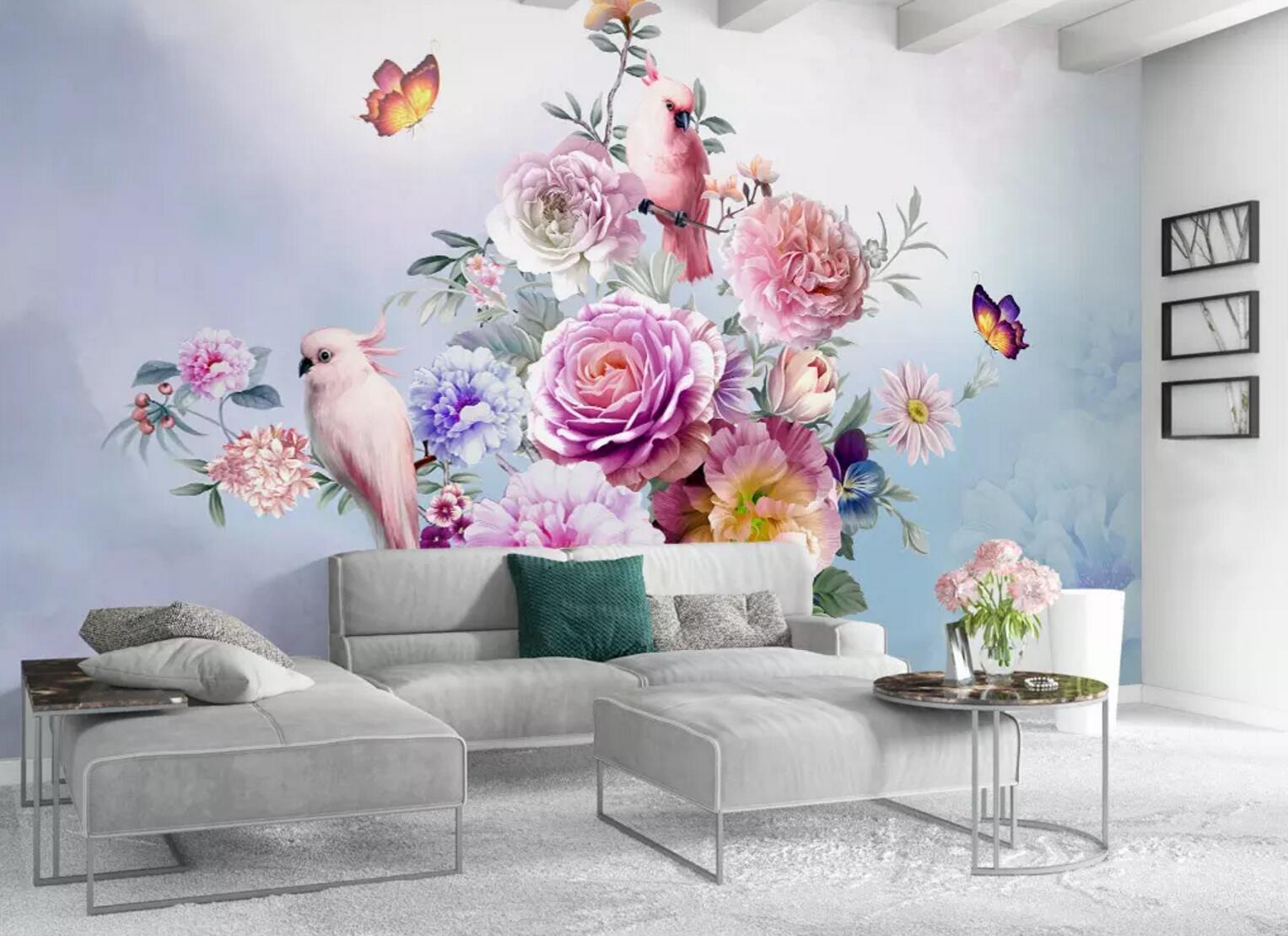 3D Peony Parrot WC584 Wall Murals