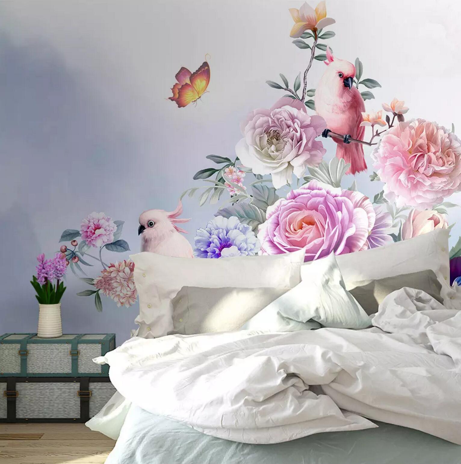 3D Peony Parrot WC584 Wall Murals