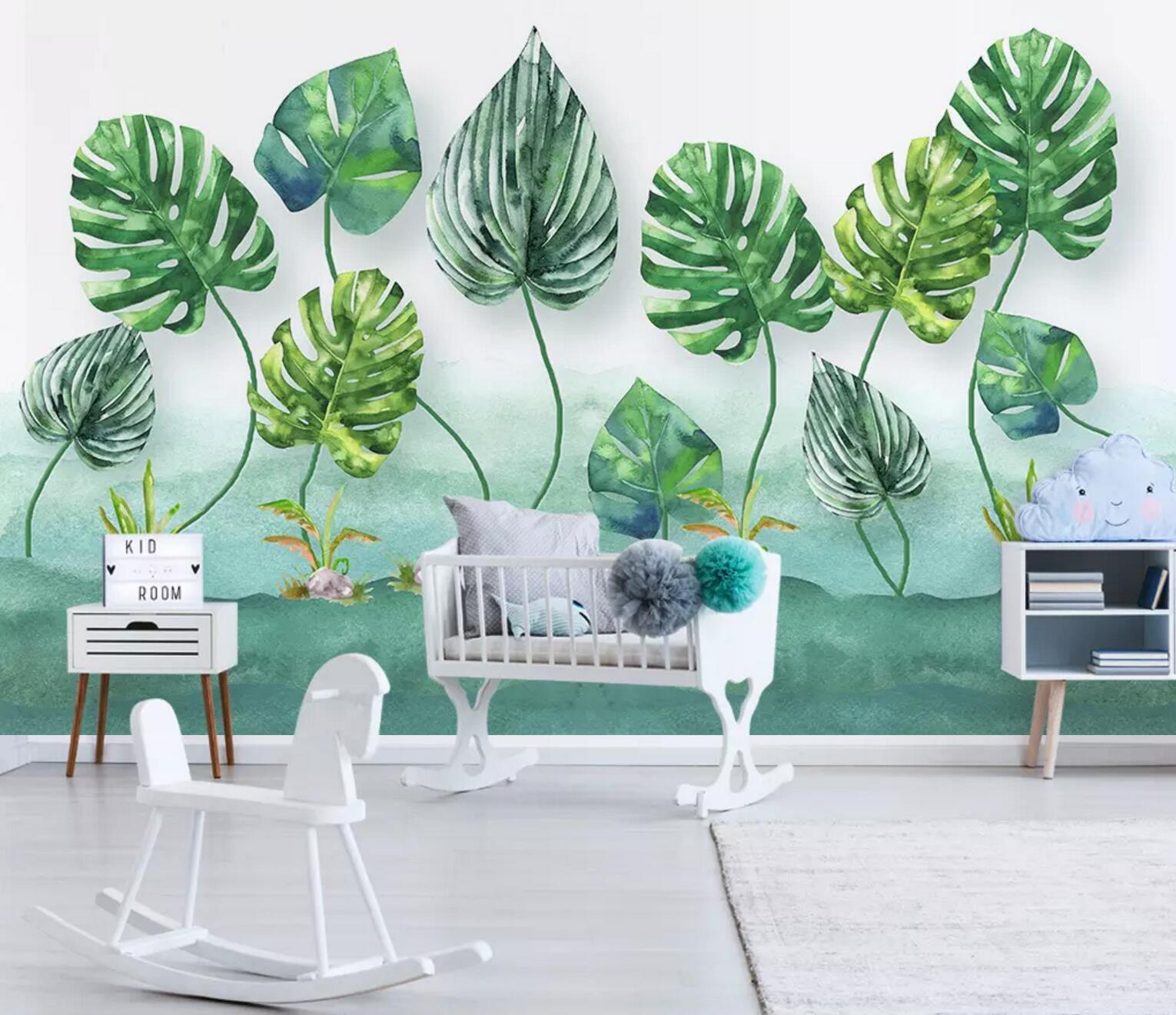 3D Green Leaf WC623 Wall Murals