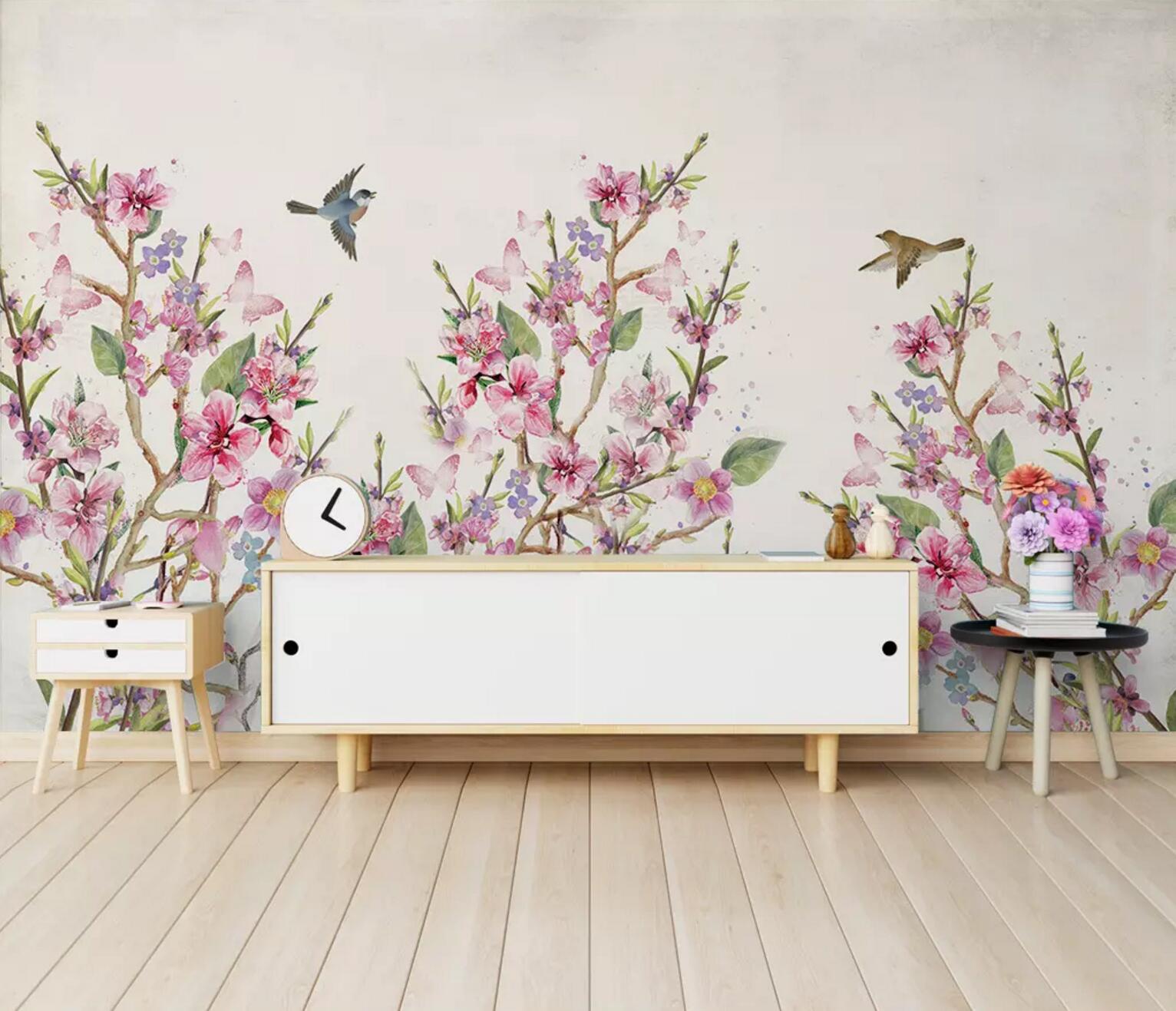 3D Red Flower Bird WC609 Wall Murals