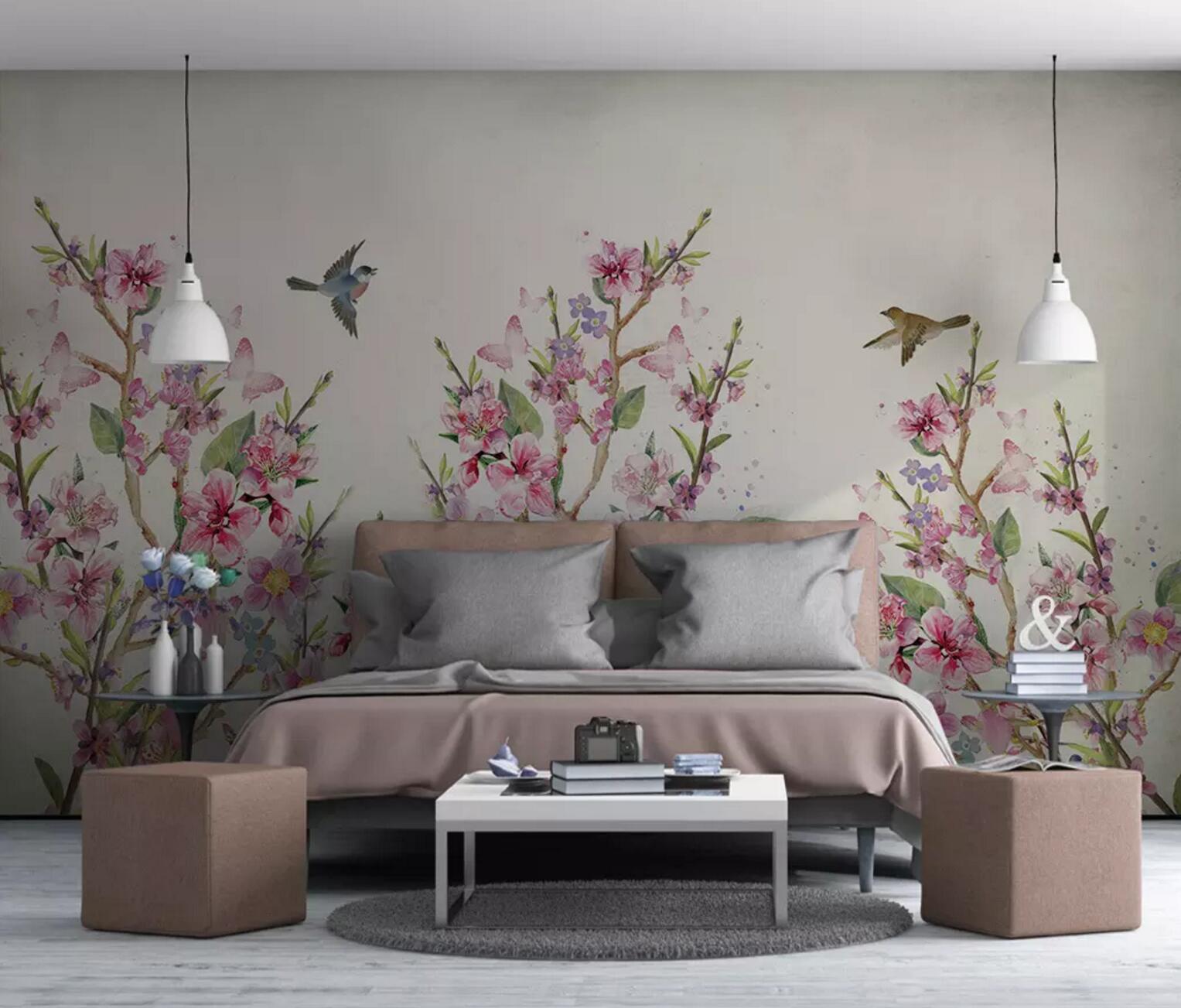 3D Red Flower Bird WC609 Wall Murals