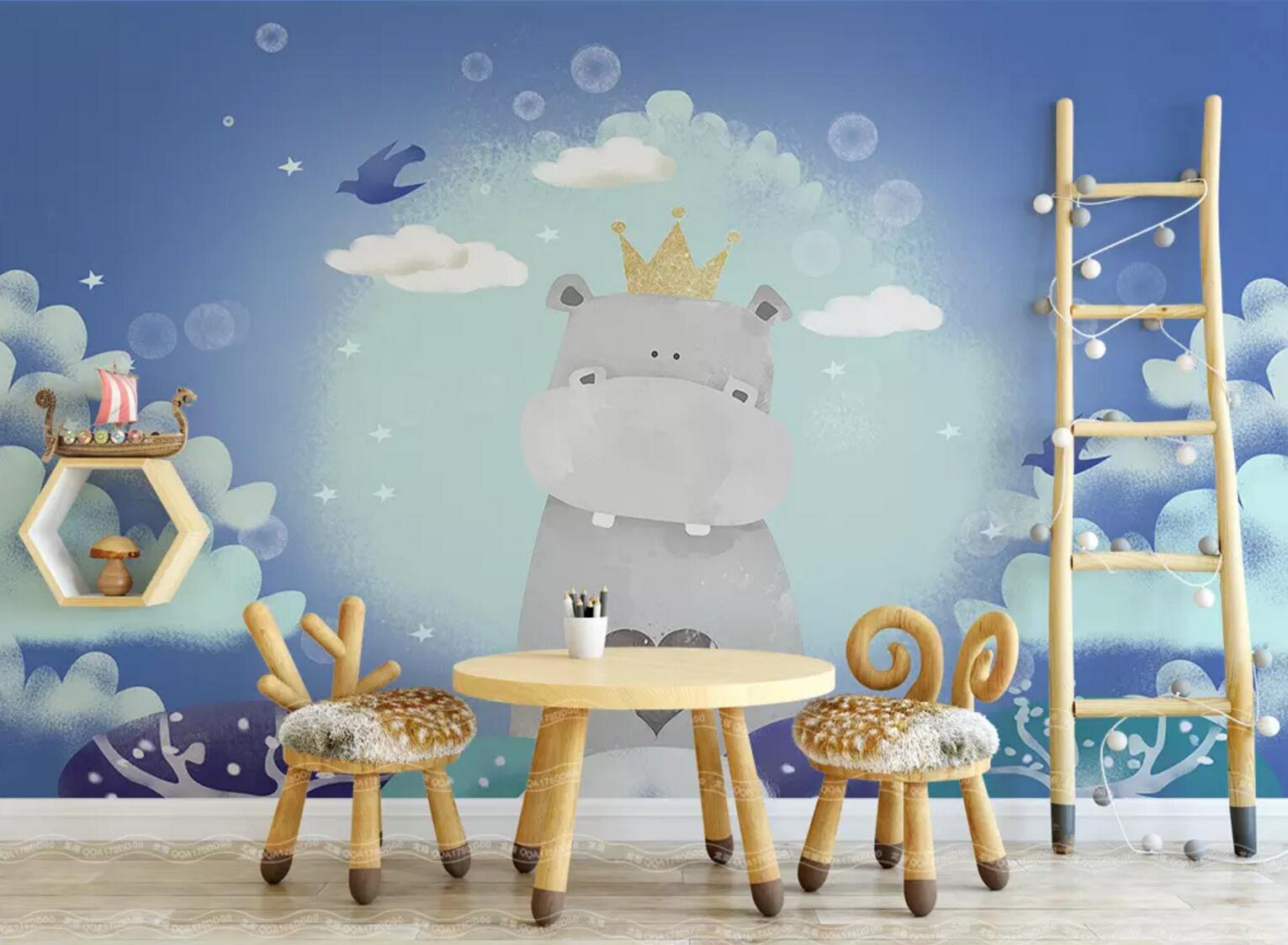 3D Hippo Pigeon WC441 Wall Murals