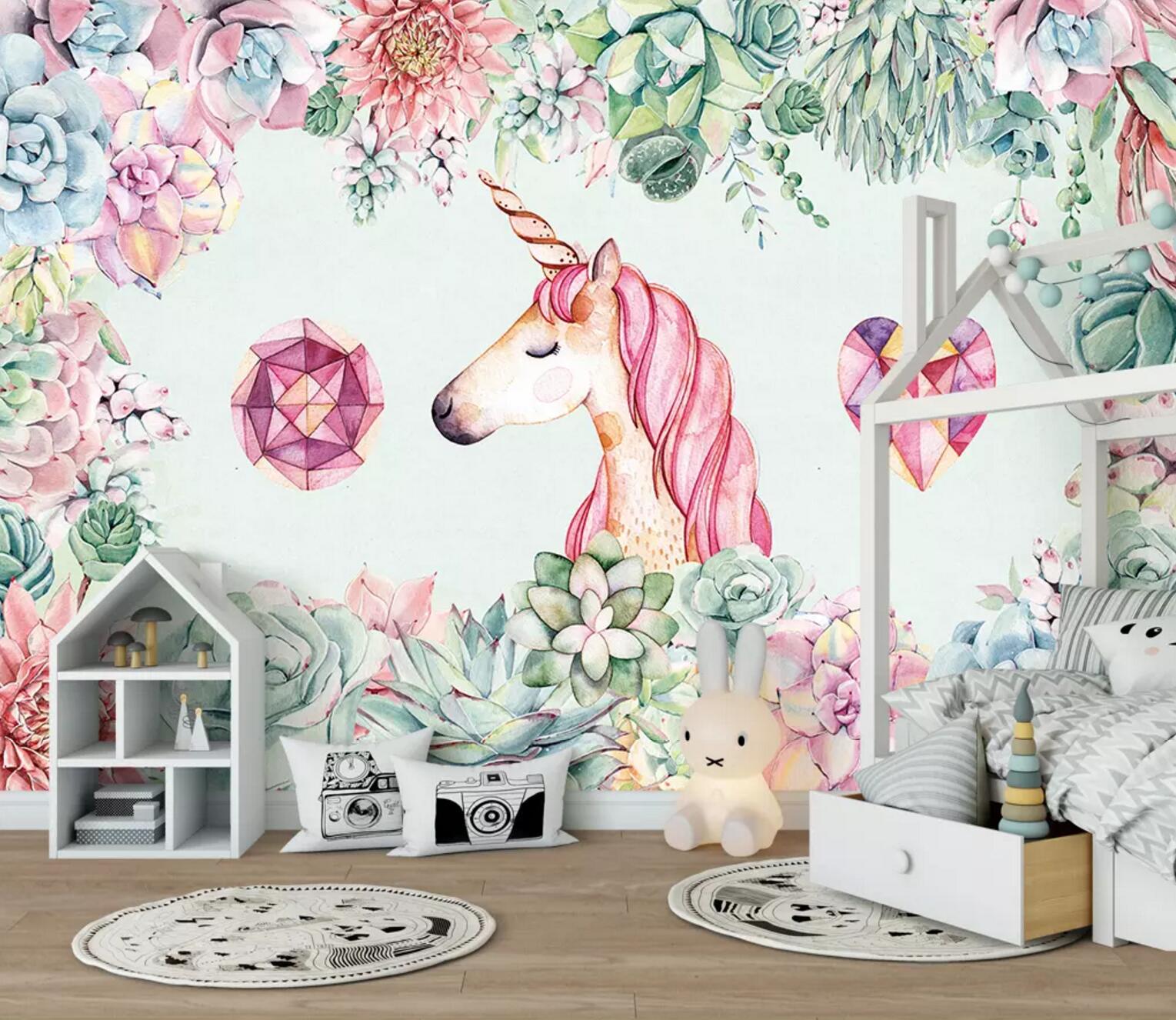 3D Pink Unicorn WC643 Wall Murals