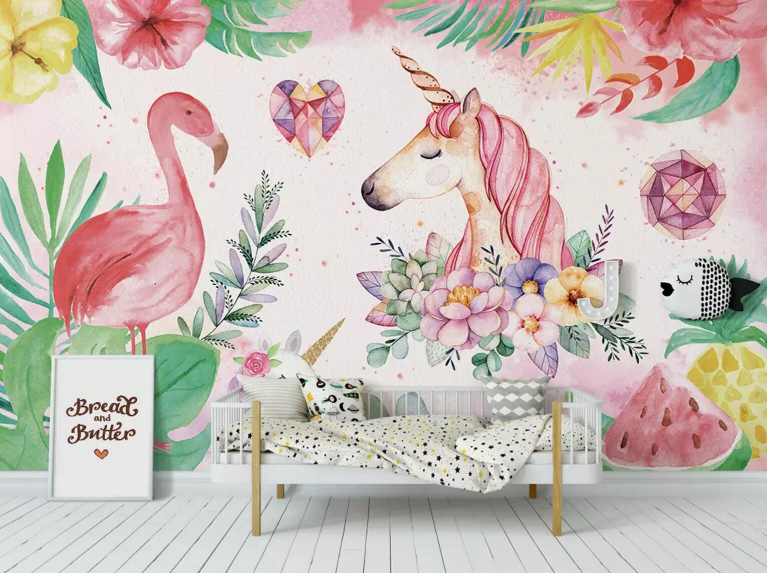 3D Unicorn Flamingo WC631 Wall Murals