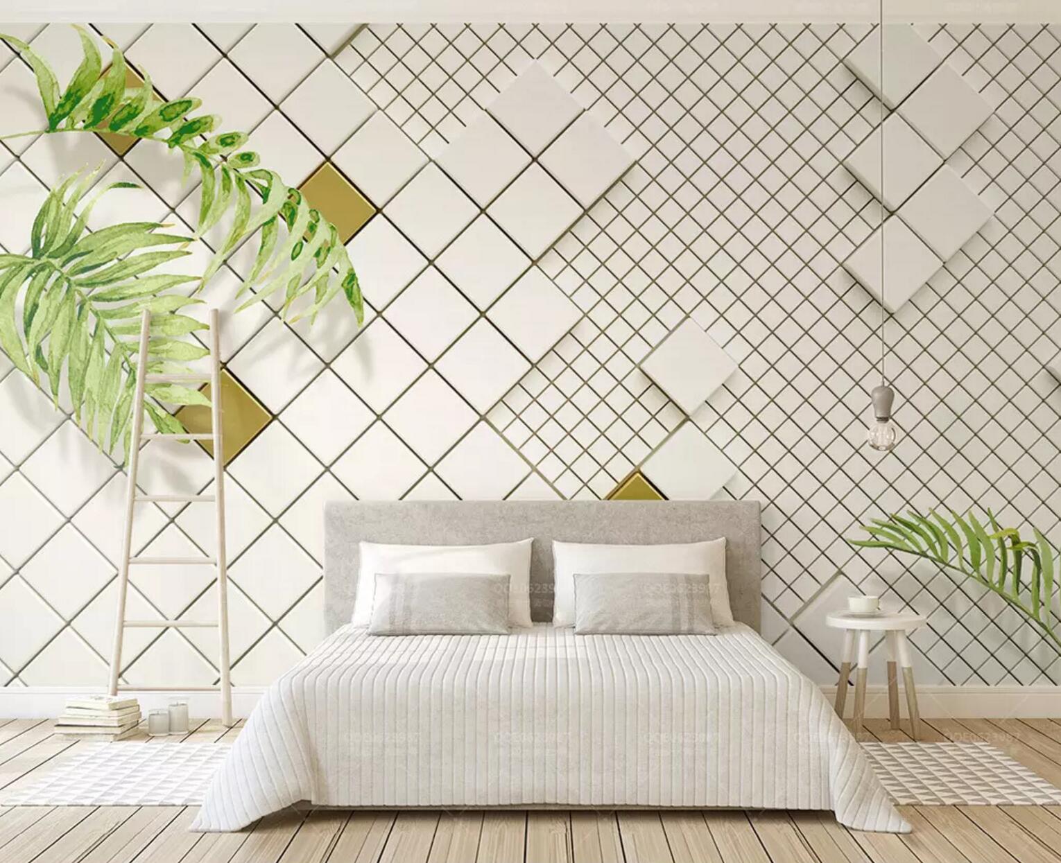 3D Square Brick Leaves WC636 Wall Murals