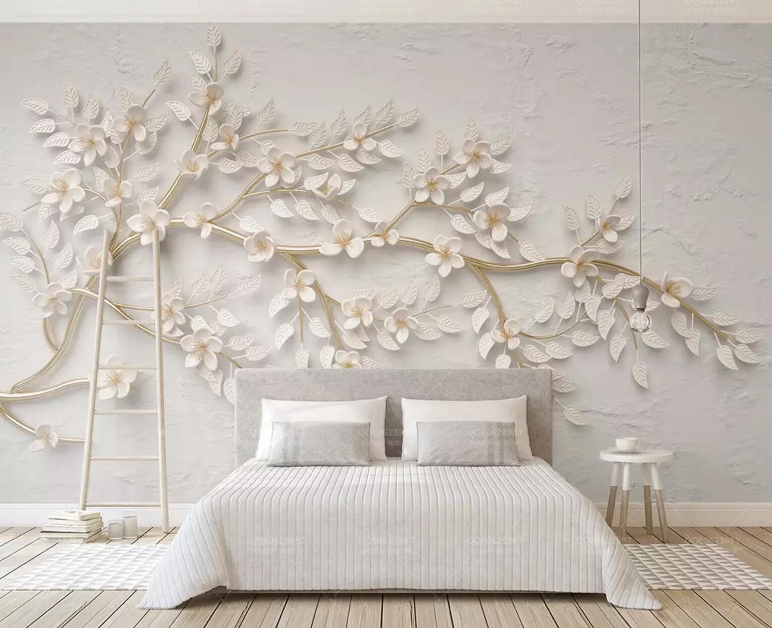 3D White Tree Leaves WC792 Wall Murals