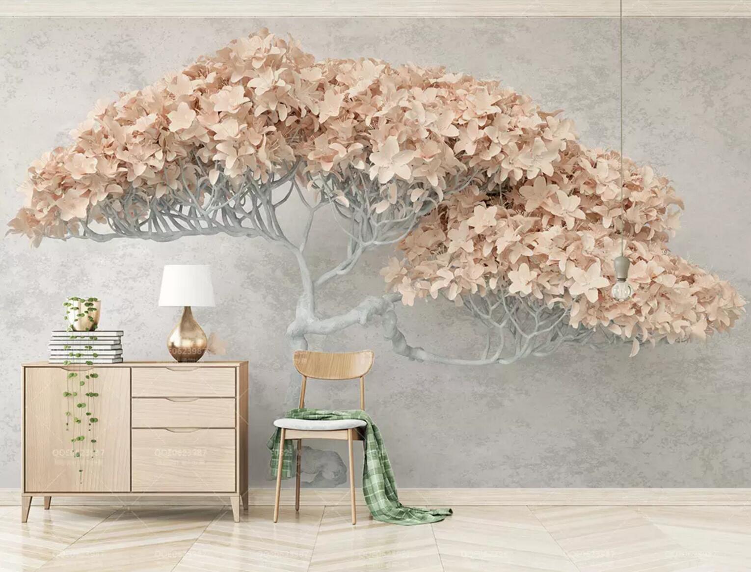 3D Pink Leaf Tree WC684 Wall Murals