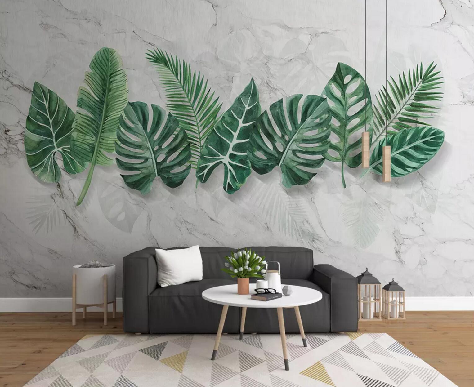 3D Plantain Leaves WC522 Wall Murals