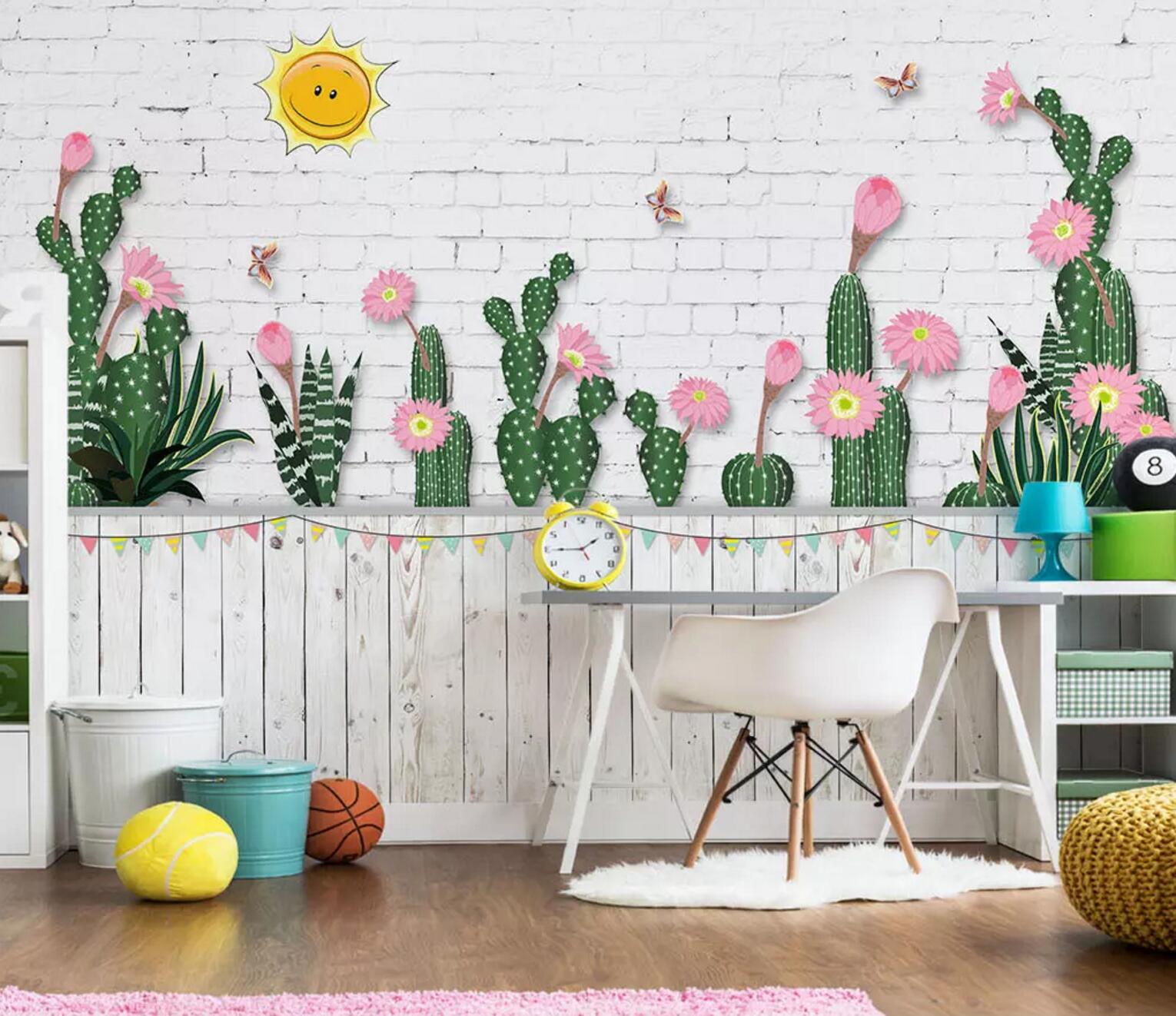 3D Sun Cactus Flower WC601 Wall Murals