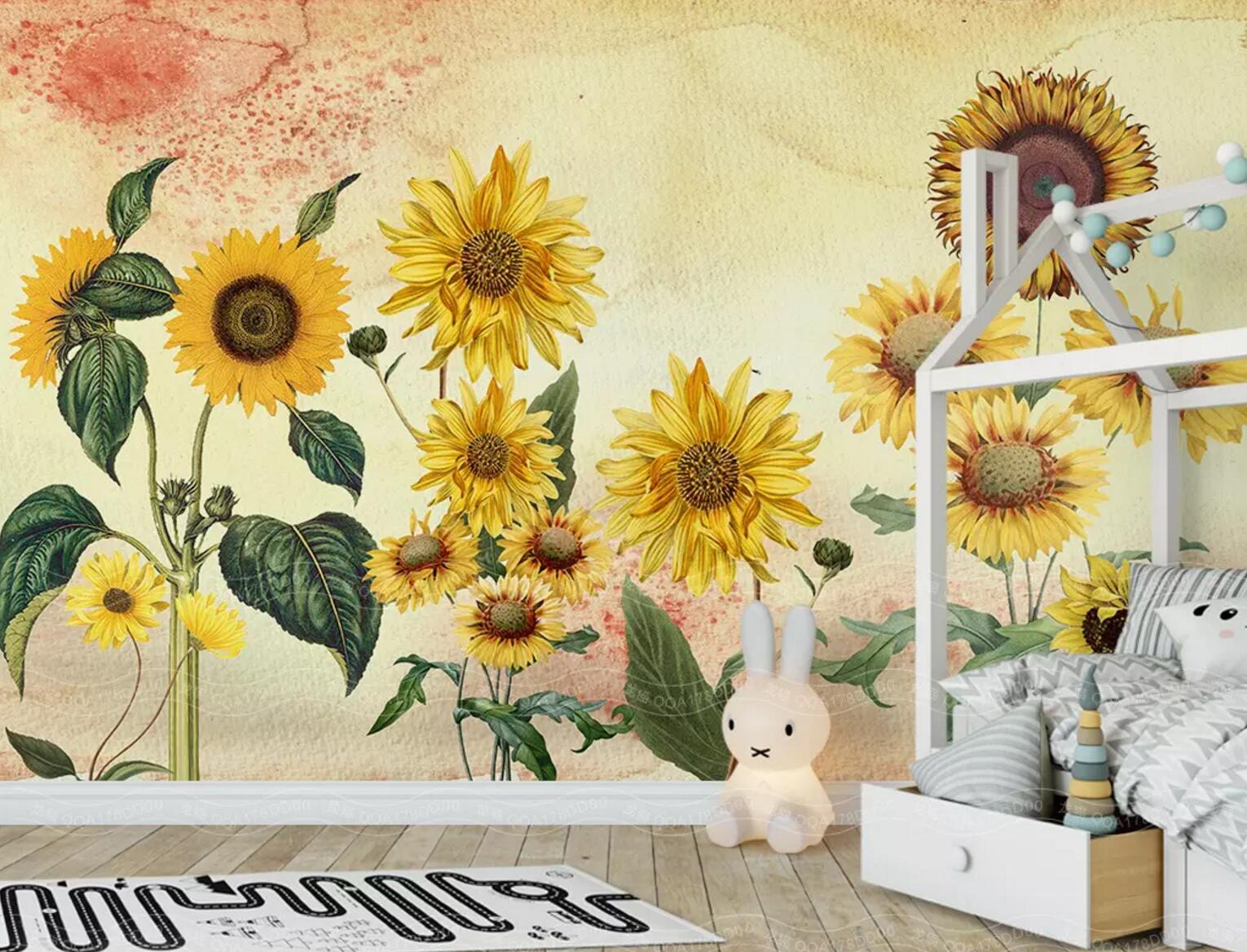 3D Blooming Sunflower WC398 Wall Murals