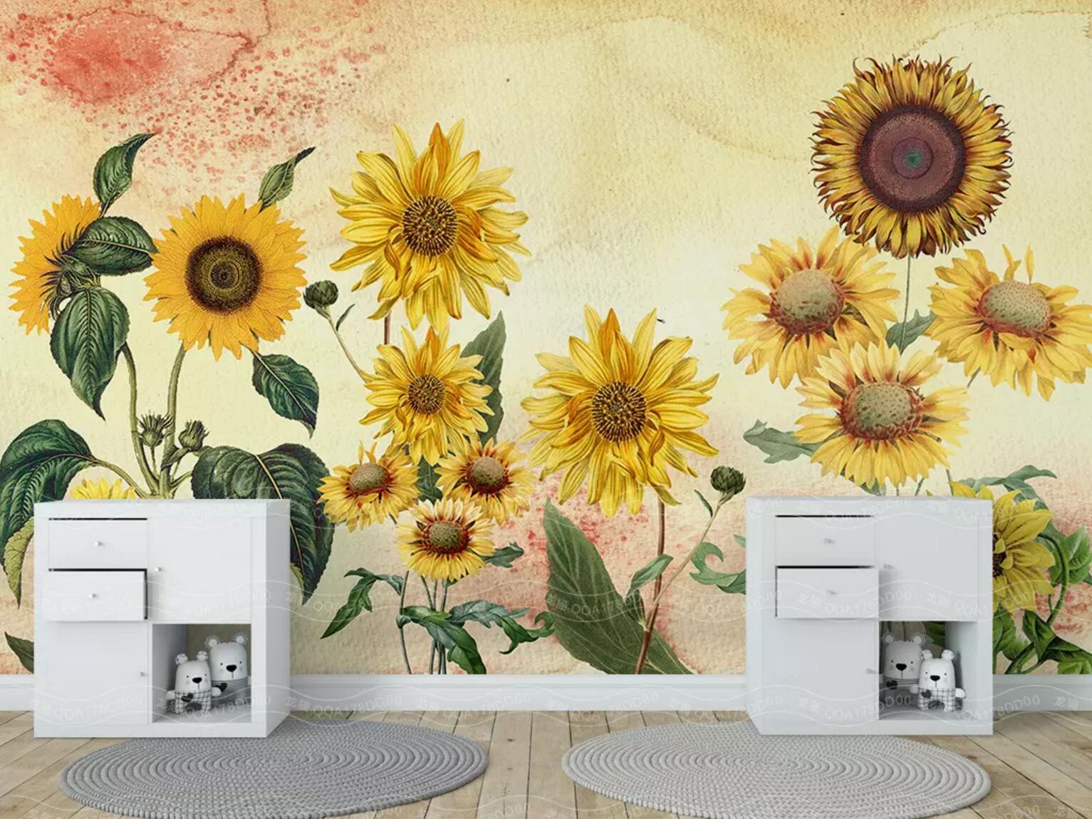 3D Blooming Sunflower WC398 Wall Murals