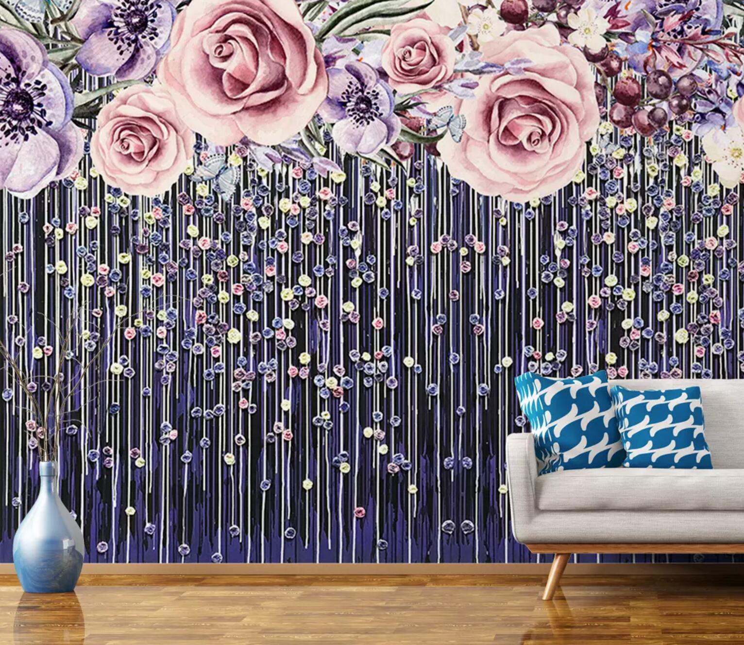 3D Pink Rose Curtain WC719 Wall Murals