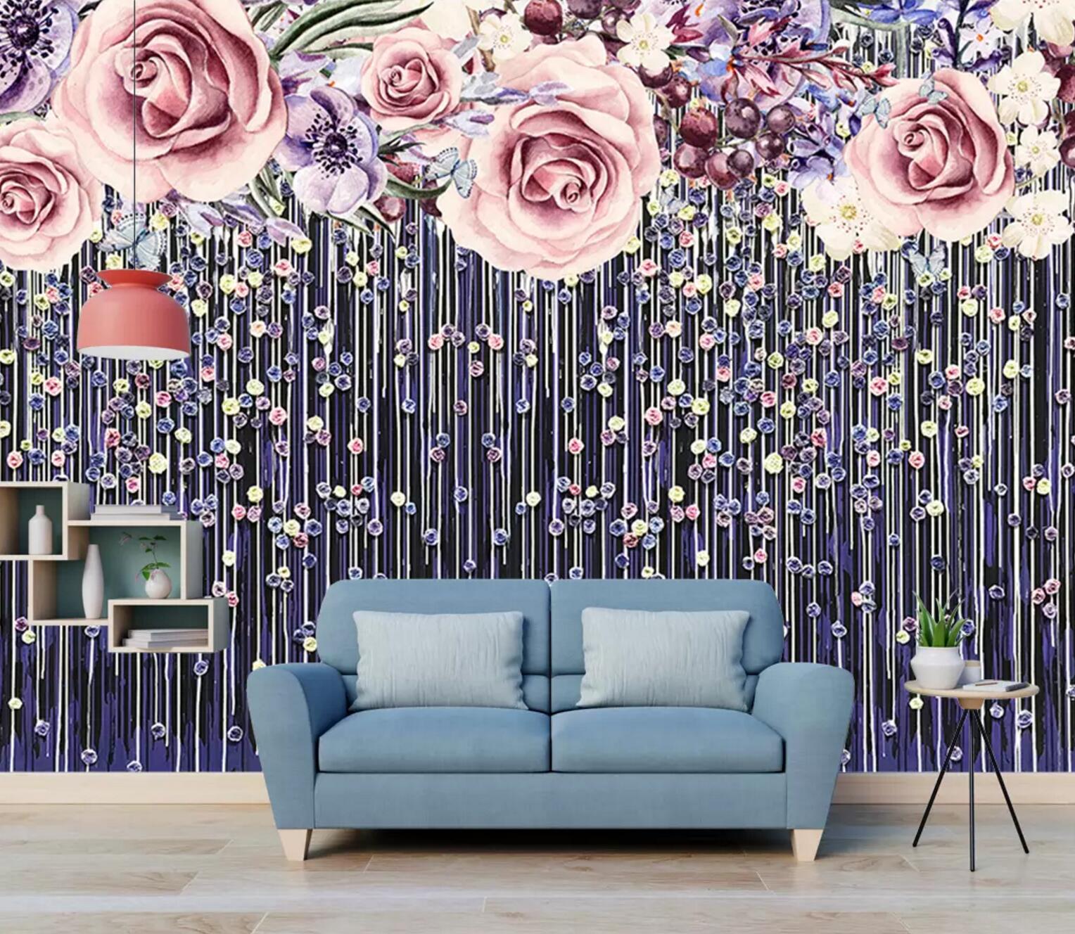 3D Pink Rose Curtain WC719 Wall Murals