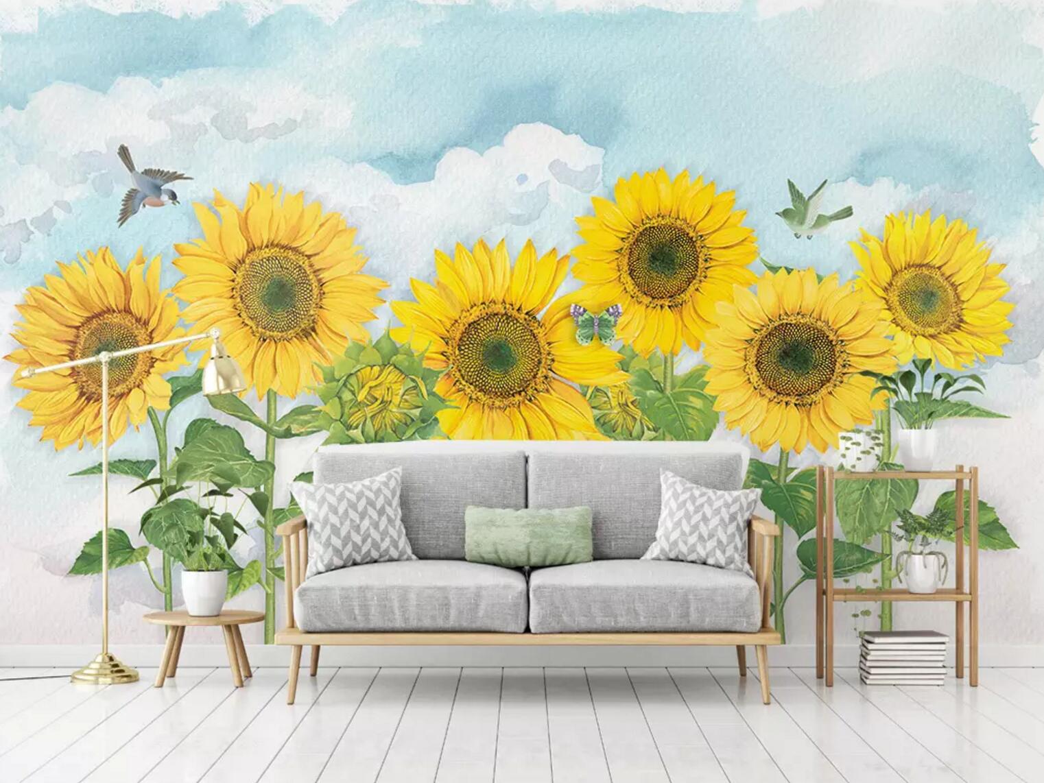 3D Sunflower Bird WC610 Wall Murals