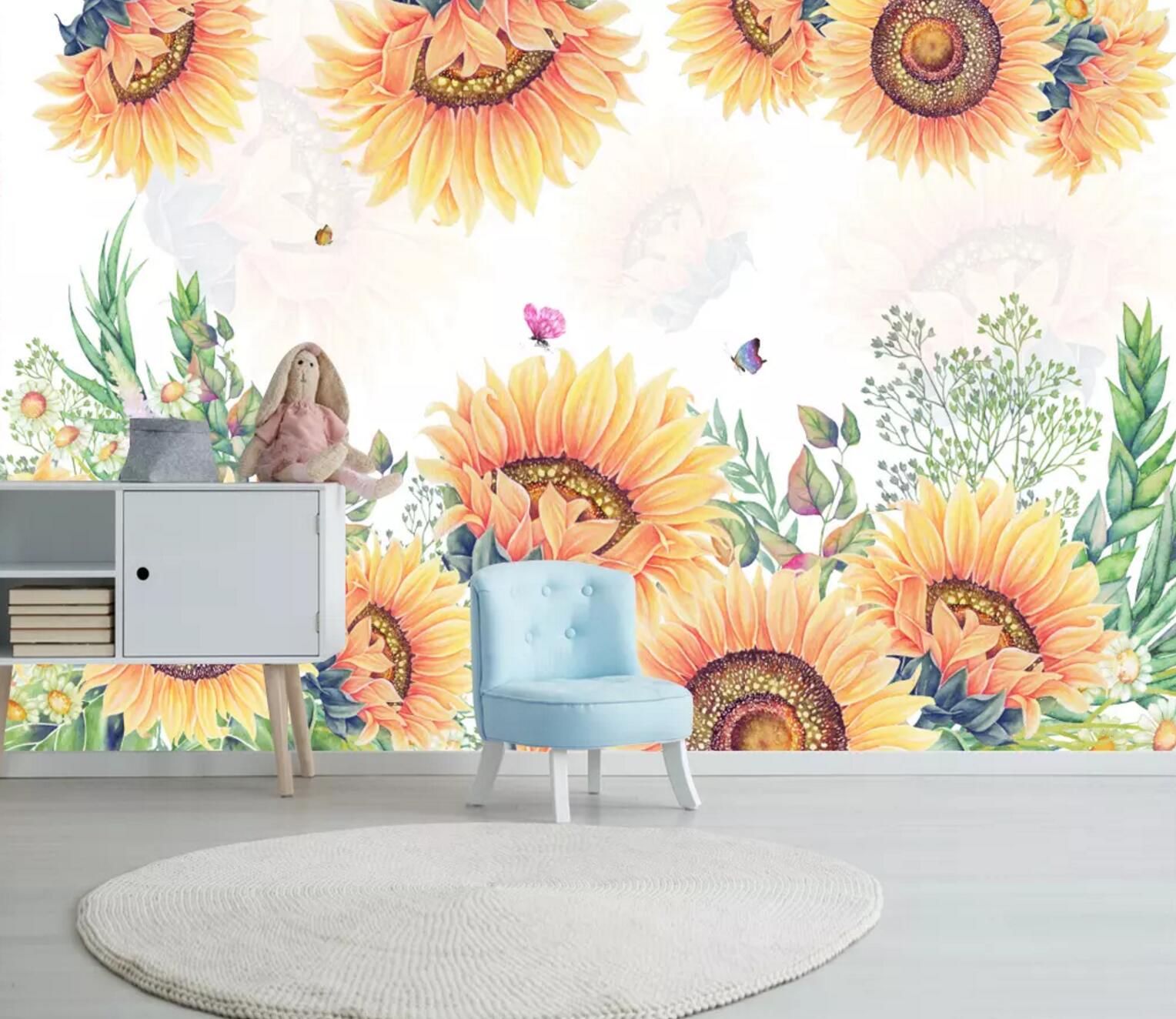 3D Sunflower Butterfly WC745 Wall Murals